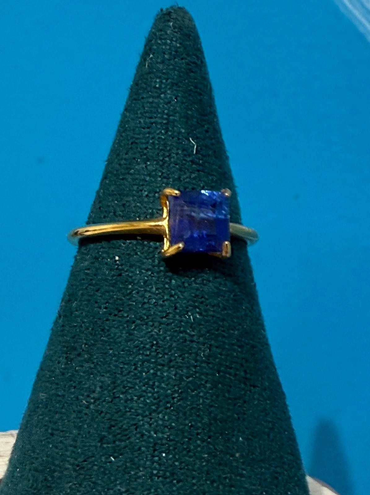 Blue Kyanite Square 18ct Gold Vermeil Ring Size 5 (Stone of Alignment & Truthful Communication) Crystal Wellness