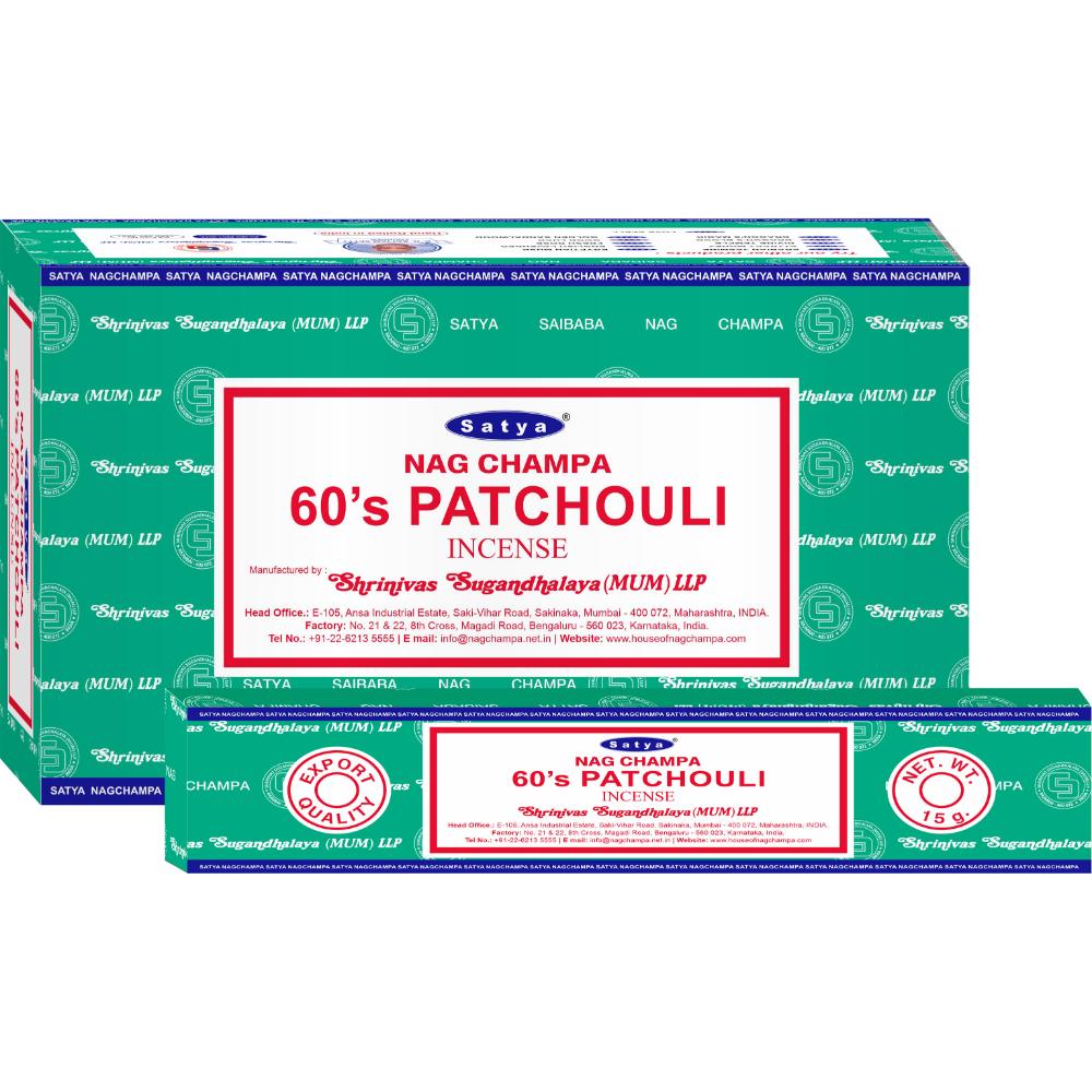 Satya 60's Patchouli Incense Sticks 15gms - 3 Boxes Value Pack Crystal Wellness