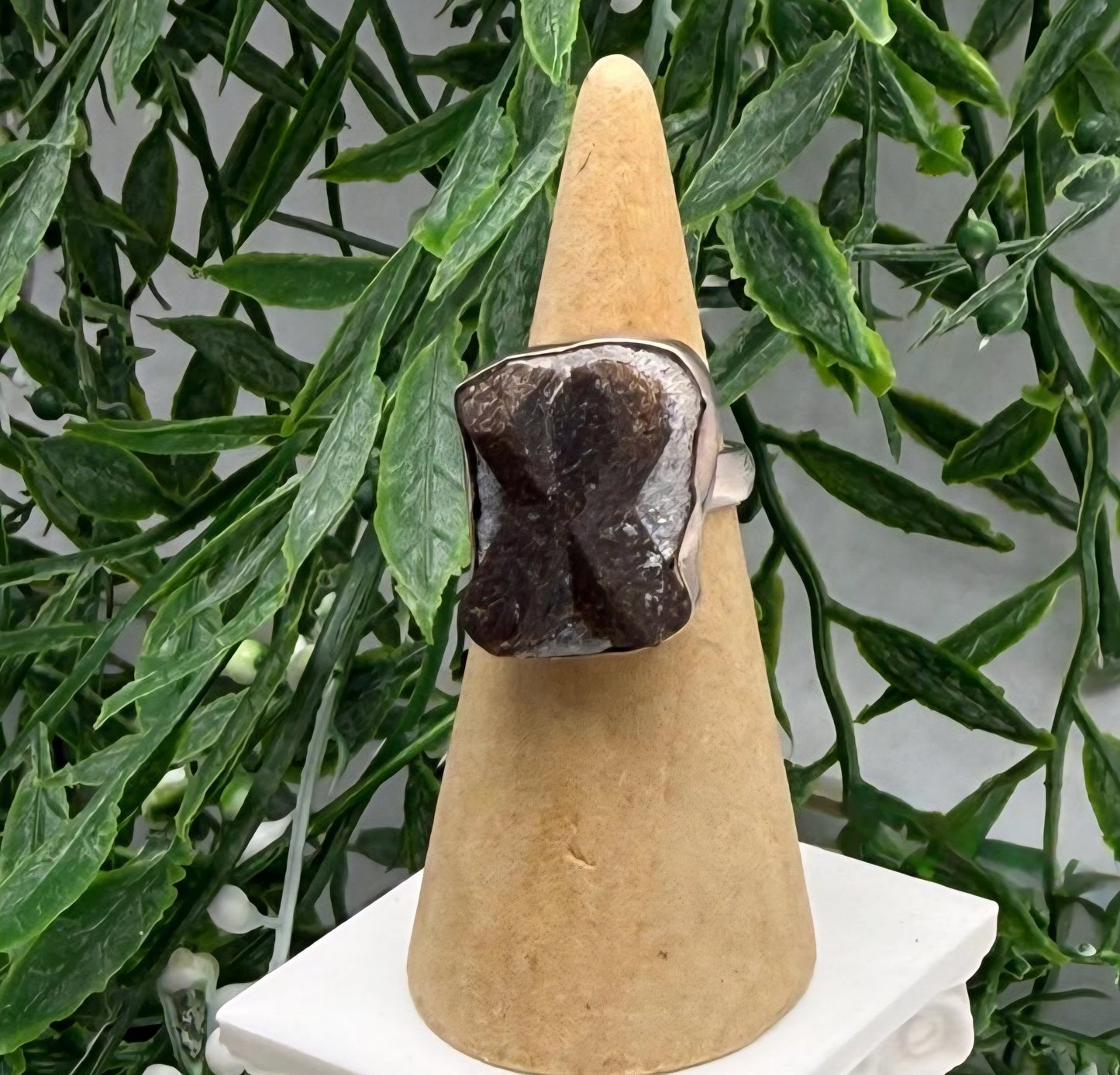 Natural Staurolite Cross 925 Sterling Silver Ring Size 6.5 (Stone of Protection & Divine Alignment) Crystal Wellness