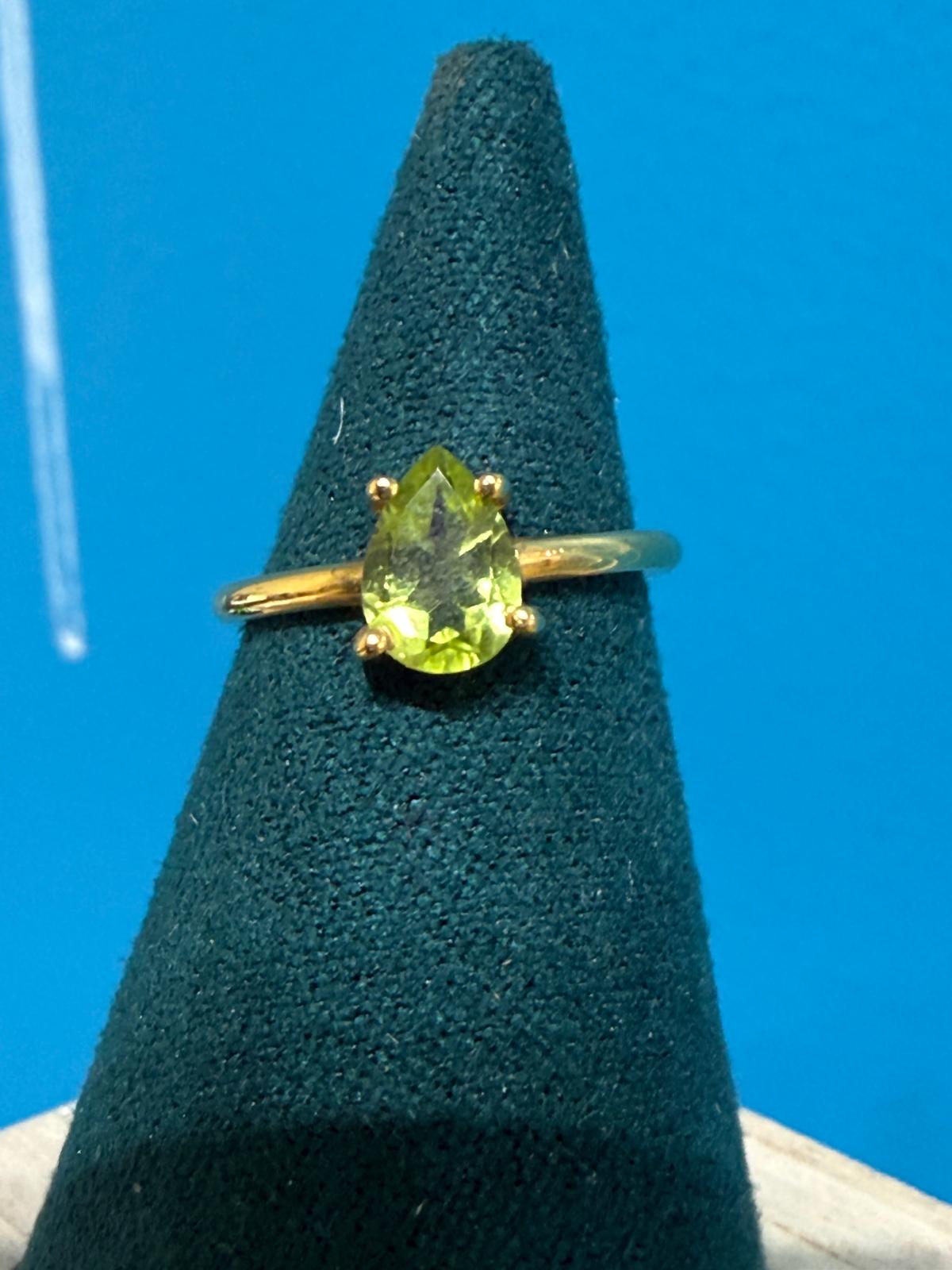 Luxury Natural Peridot Teardrop Ring in 18ct Gold Vermeil – Abundance & Heart Healing Crystal Jewellery (Size 3) Crystal Wellness