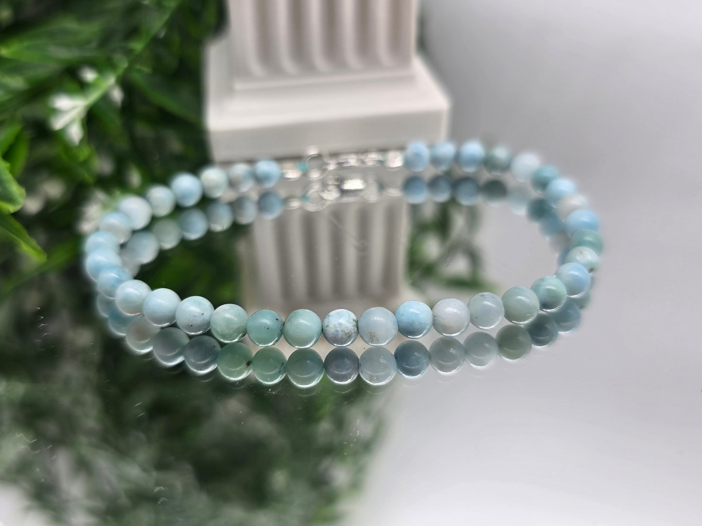 Larimar 4mm Beads 925 Sterling Silver Bracelet (Stone of Atlantis & Divine Serenity) Crystal Wellness