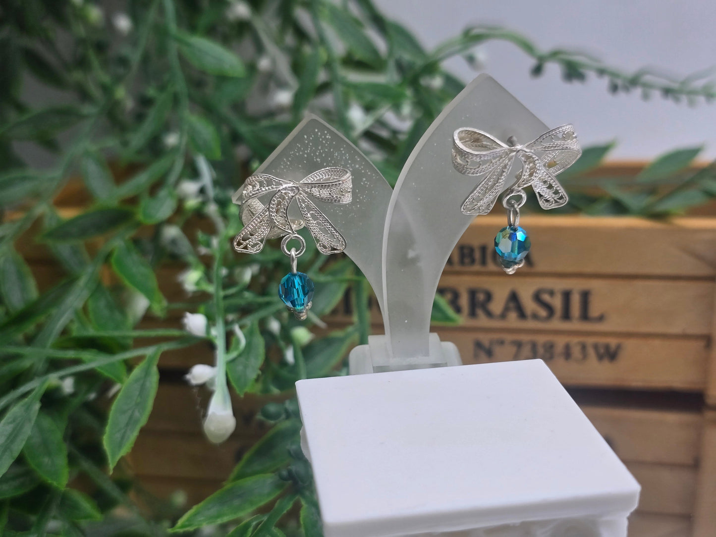 Blue Obsidian Bow Earrings – 925 Sterling Silver Crystal Wellness