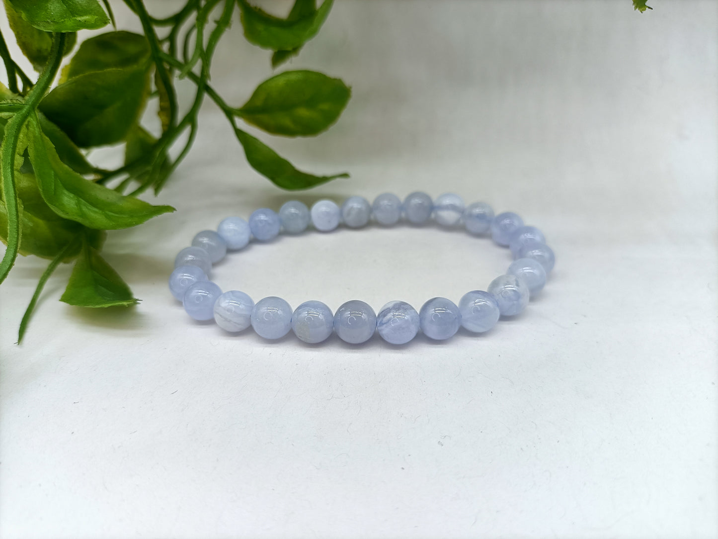 Blue Lace Agate Bead Bracelet - Crystal Wellness