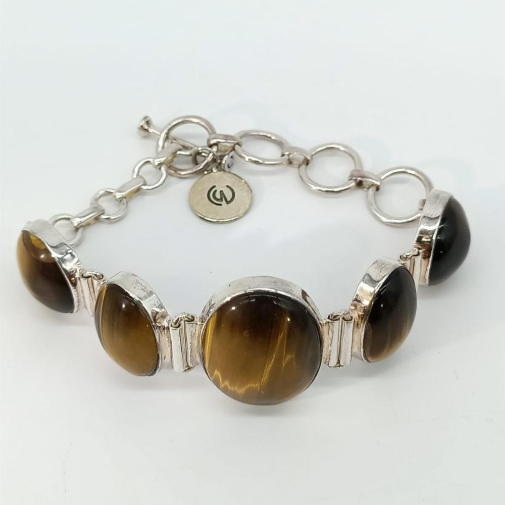 Gold Tiger Eyes 925 Sterling Silver Bracelets