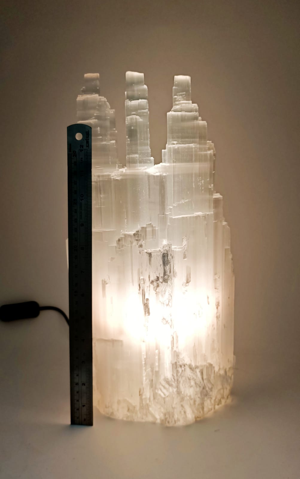 Selenite Triple Tower Lamp 35cm