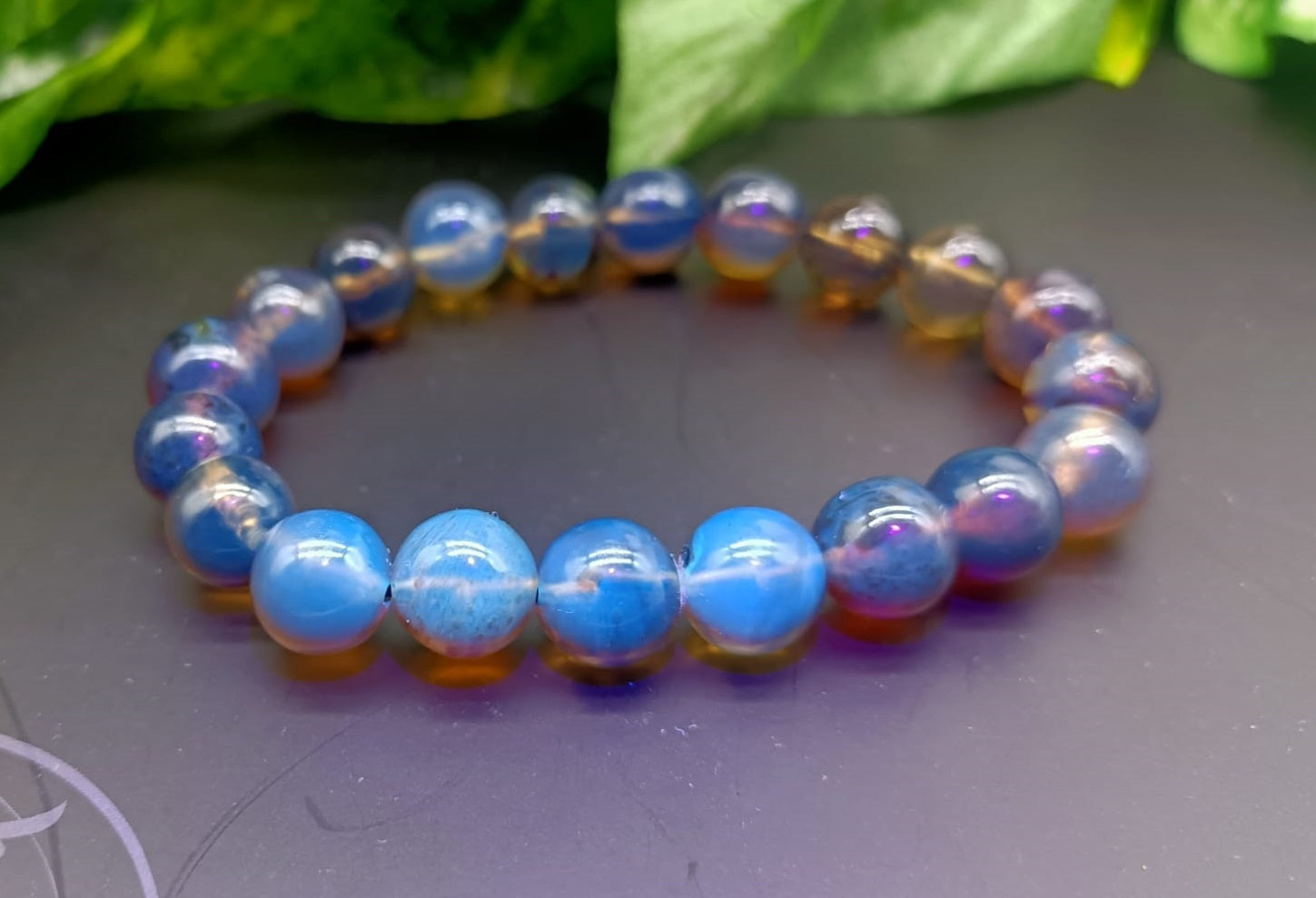 Genuine Sumatra Blue Amber 10mm Beads Bracelet RARE