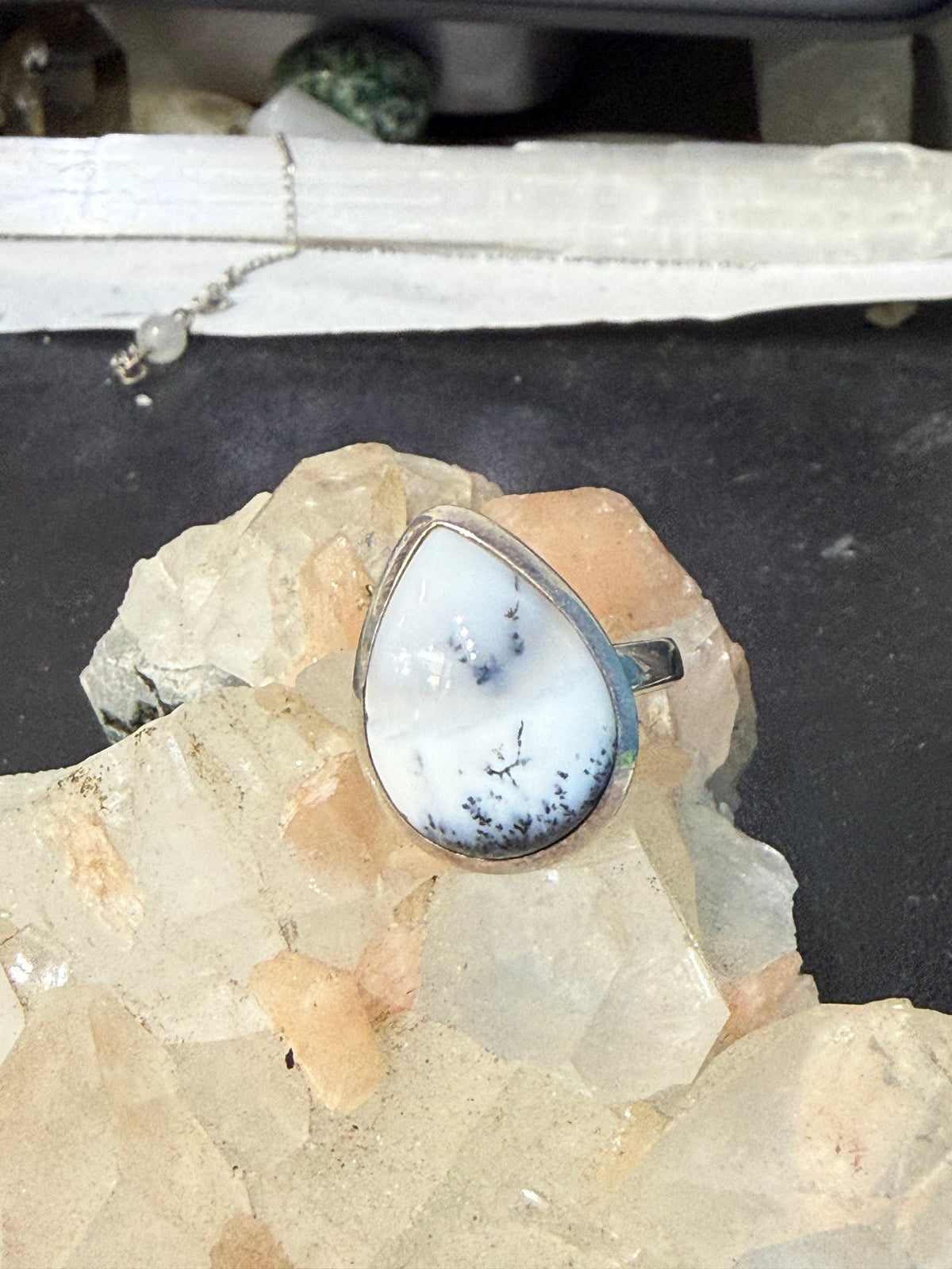 Dendritic Opal Ring — The Stone of Sacred Patterns & Inner Growth, size 9 Crystal Wellness