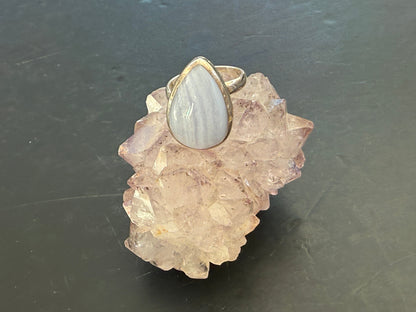 Blue Chalcedony Ring, size 8 adjustable – Serenity, Gentle Wisdom & Heartfelt Communication Crystal Wellness
