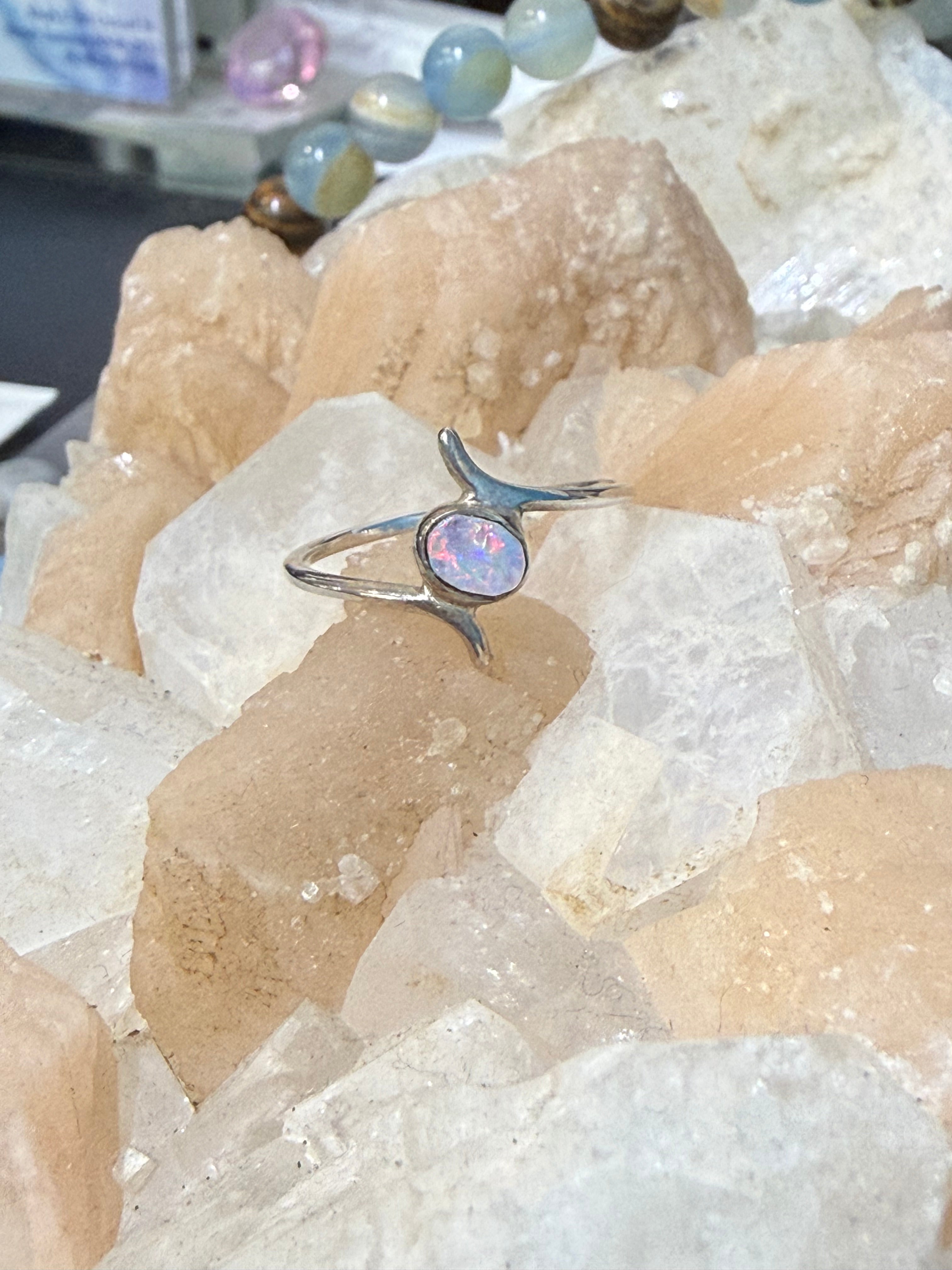 Australian Opal Ring, size 7 – Light of Intuition & Sacred Transformation Crystal Wellness