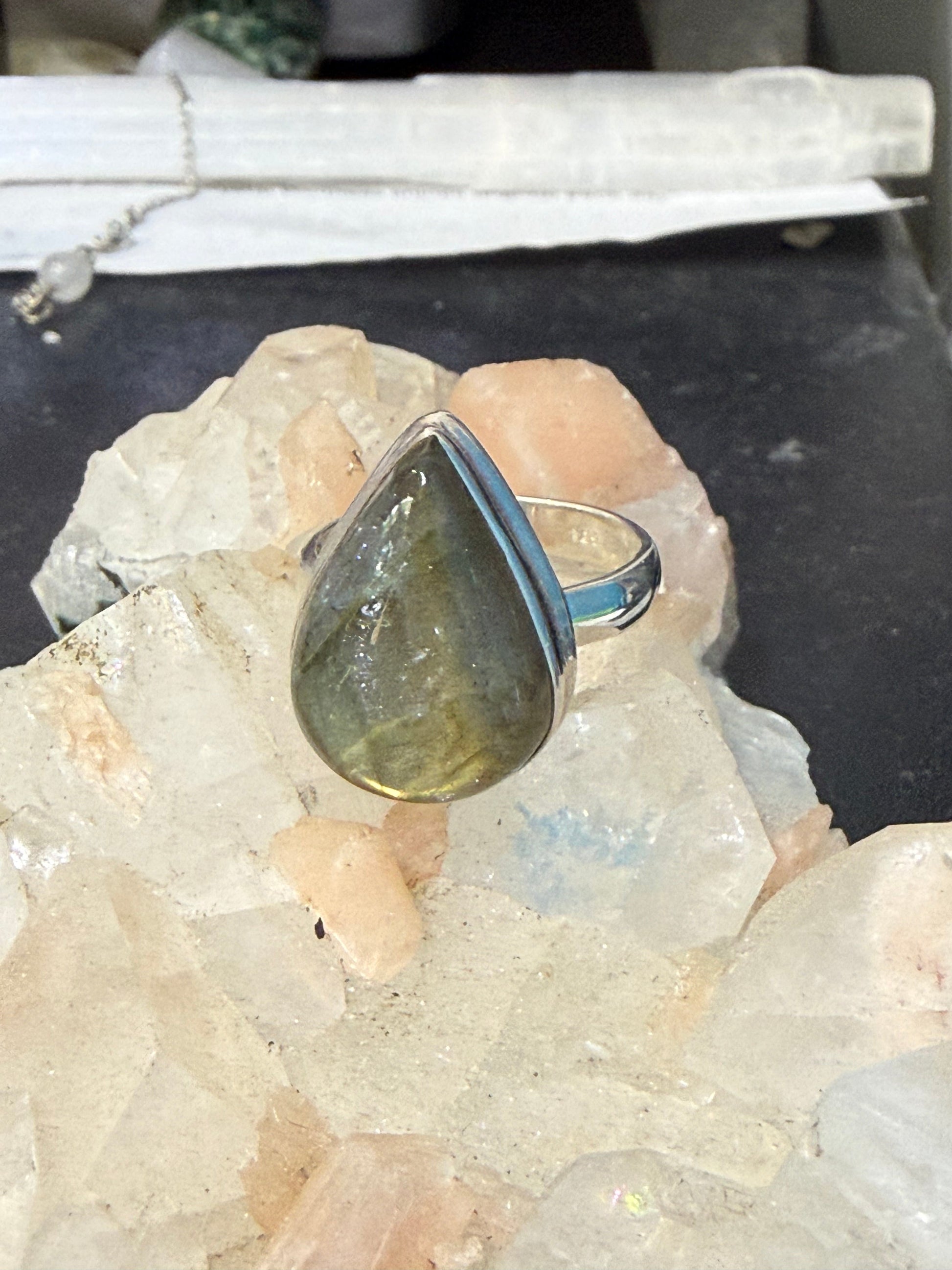 ✨ Golden Flash Labradorite Ring — Stone of Intuition & Transformation, size 9.5 Crystal Wellness