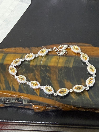 Citrine & Zircon Silver Bracelet, 19cm Crystal Wellness