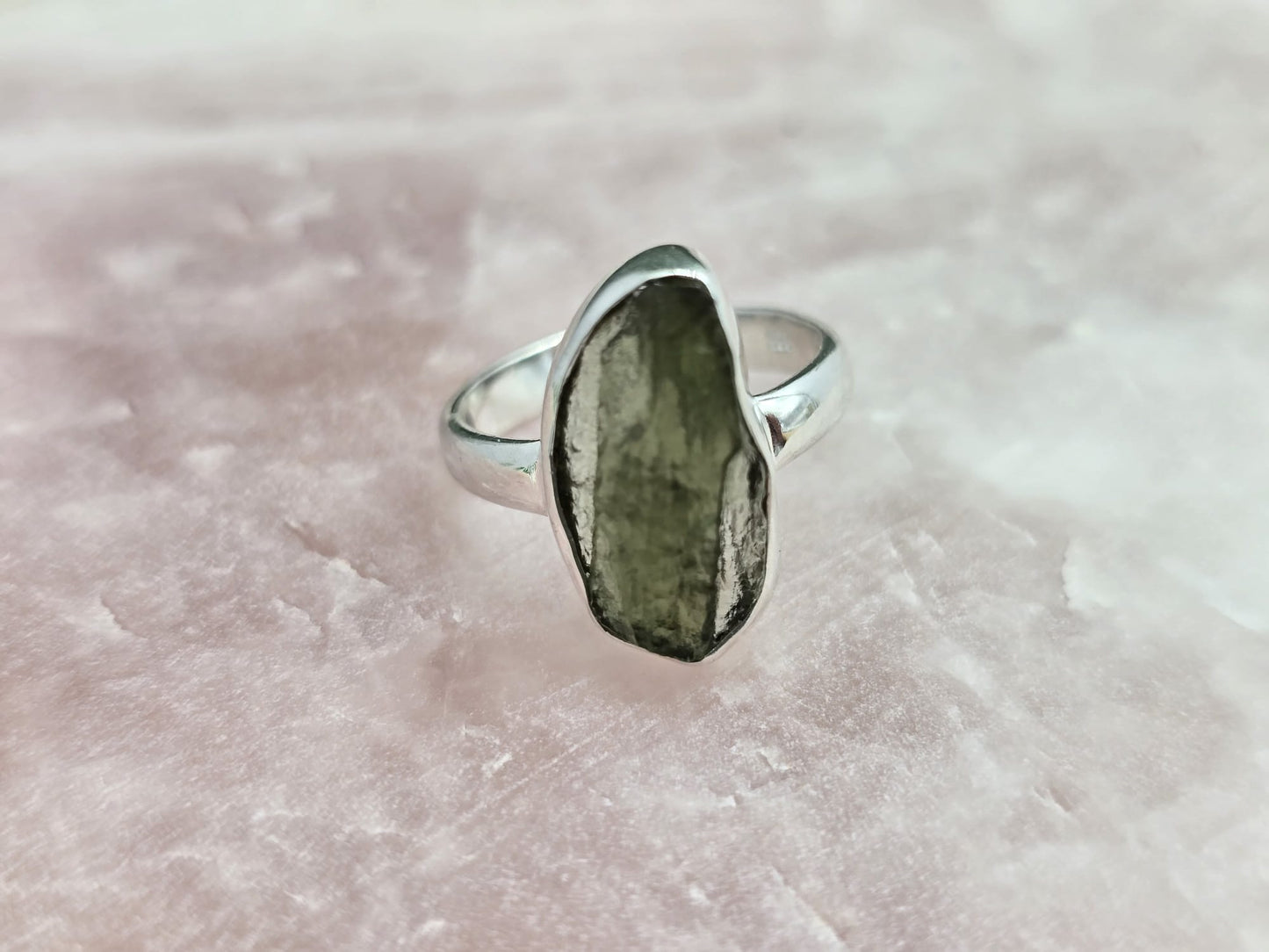 Moldavite 925 Sterling Silver Ring in Size 6 Crystal Wellness
