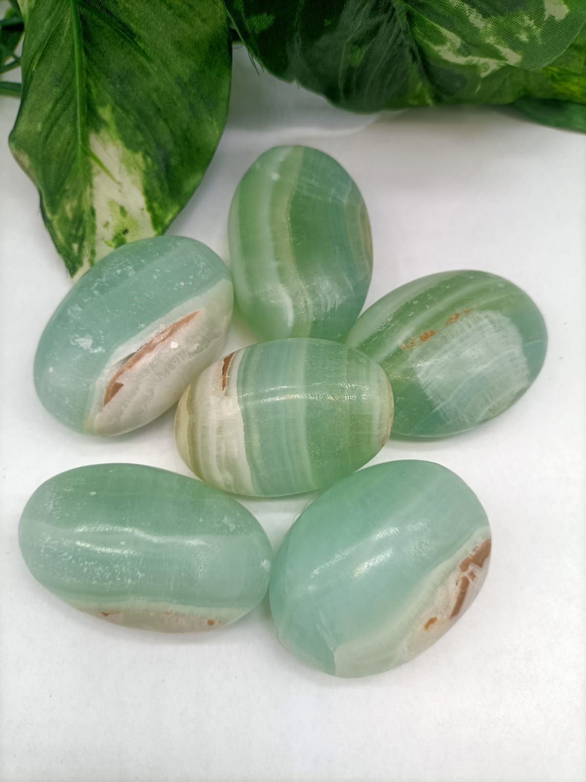 Pistachio Calcite Palm Stone Crystal Wellness