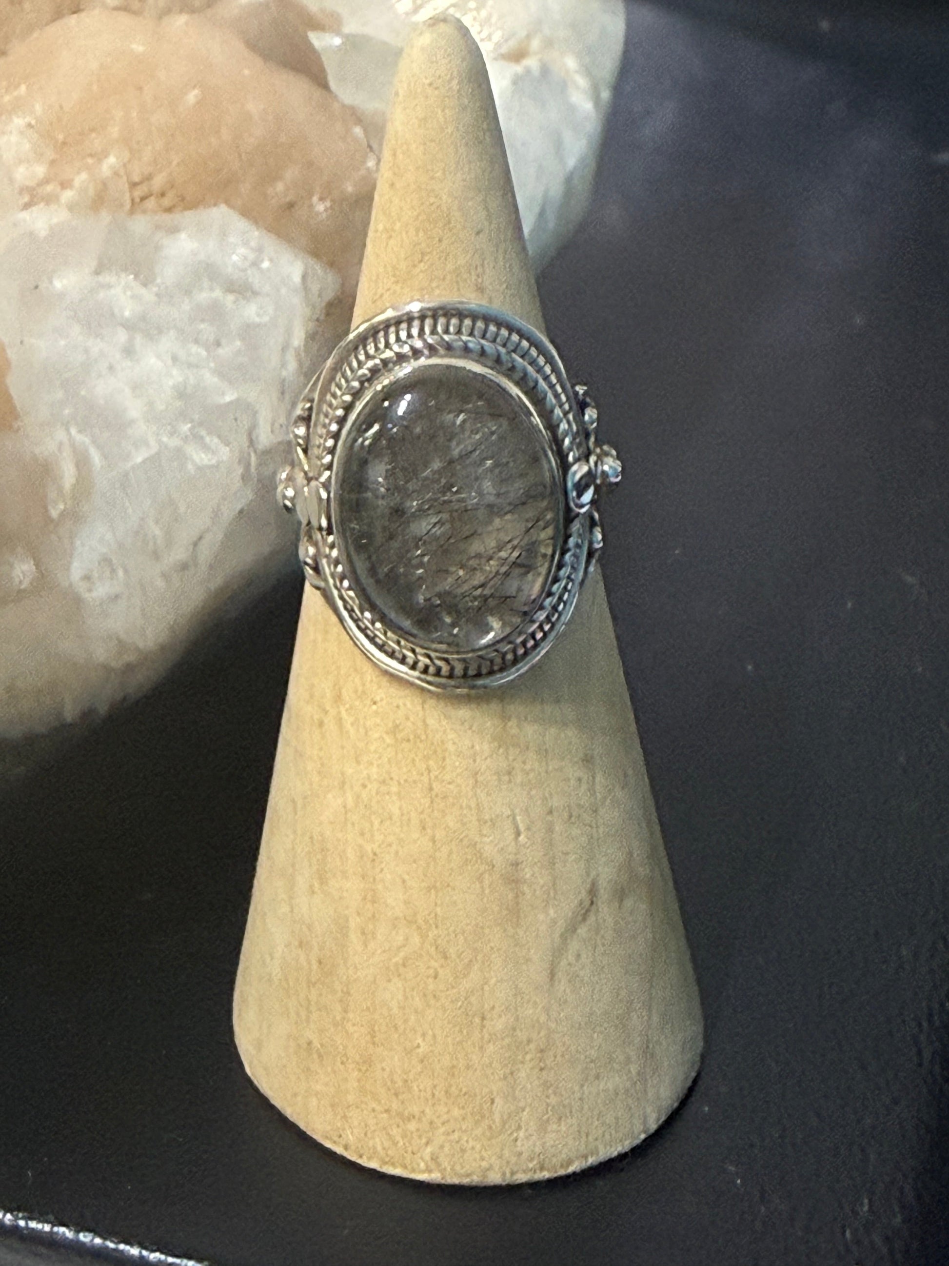 Black Rutilated Quartz Filigree Ring – Threads of Protection & Inner Strength Crystal Wellness