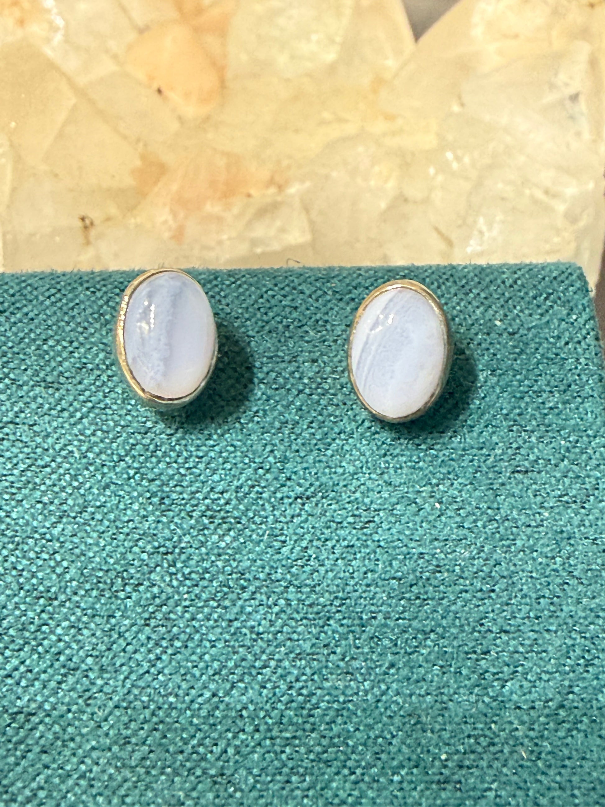 Blue Lace Agate Stud Earrings – Calm • Communication • Inner Peace, 8mmx4mm Crystal Wellness