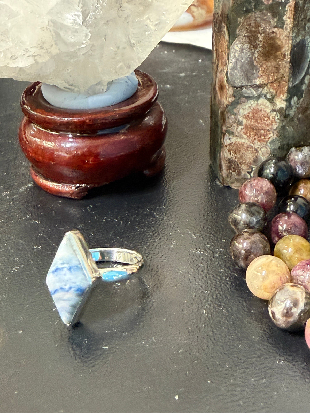 BLUE SCHEELITE RING – Intuition, Inner Peace & Spiritual Clarity, size 5 Crystal Wellness