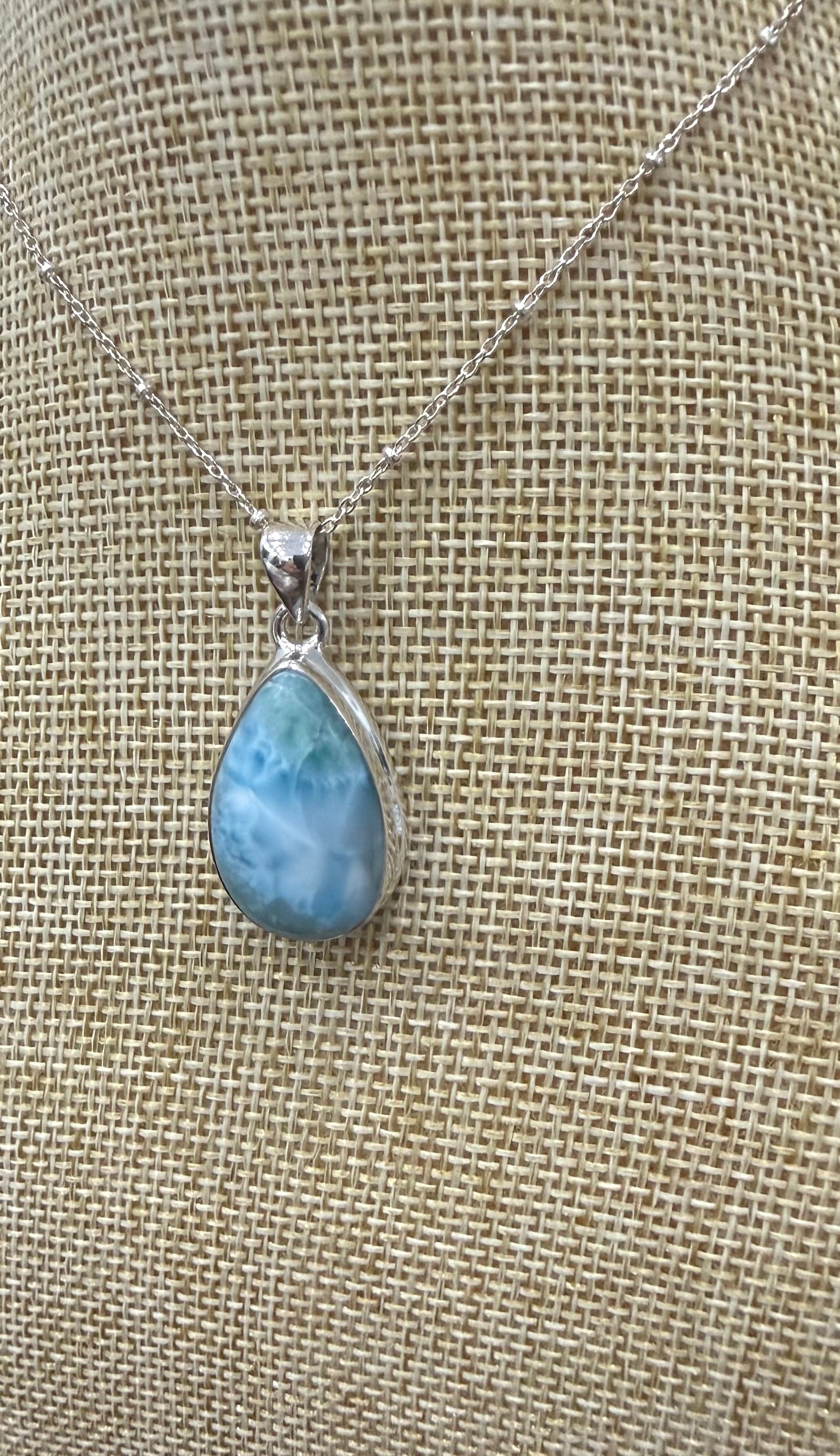 Larimar 925 Sterling Silver Pendant Crystal Wellness