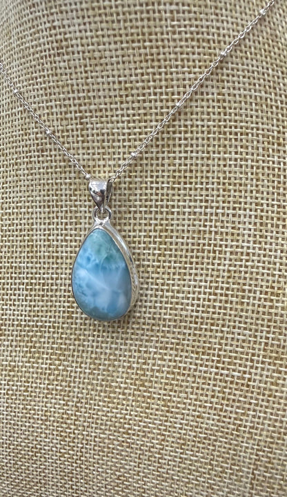 Larimar 925 Sterling Silver Pendant Crystal Wellness