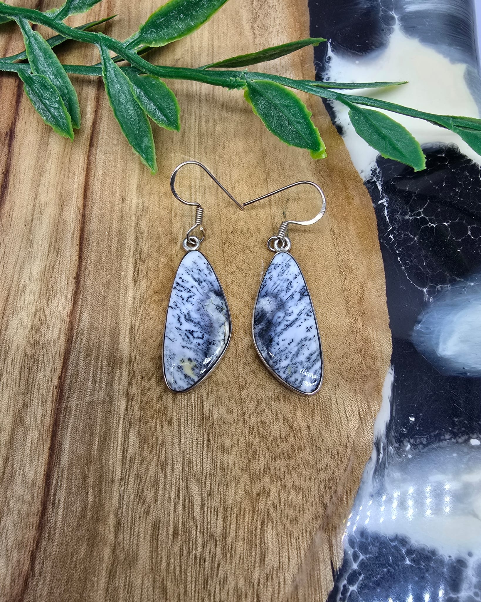 Dendrite Agate Earrings 925 Sterling Silver Crystal Wellness