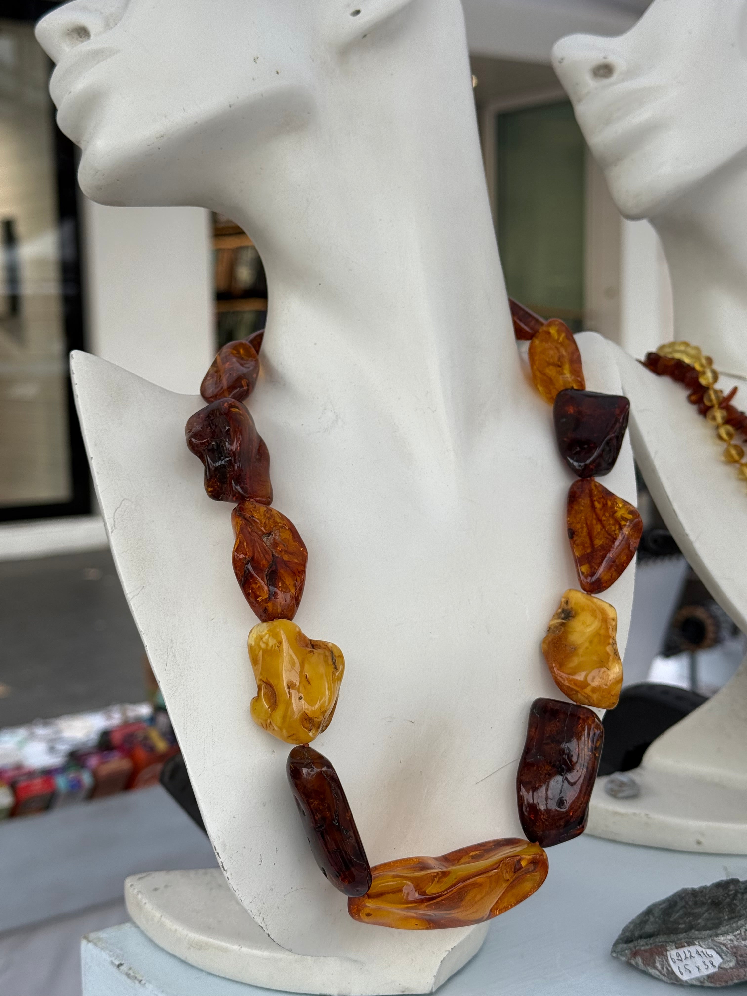 Natural Baltic Amber Freeform Statement Necklace – Honey, Cognac & Cherry Amber, 59cm Crystal Wellness