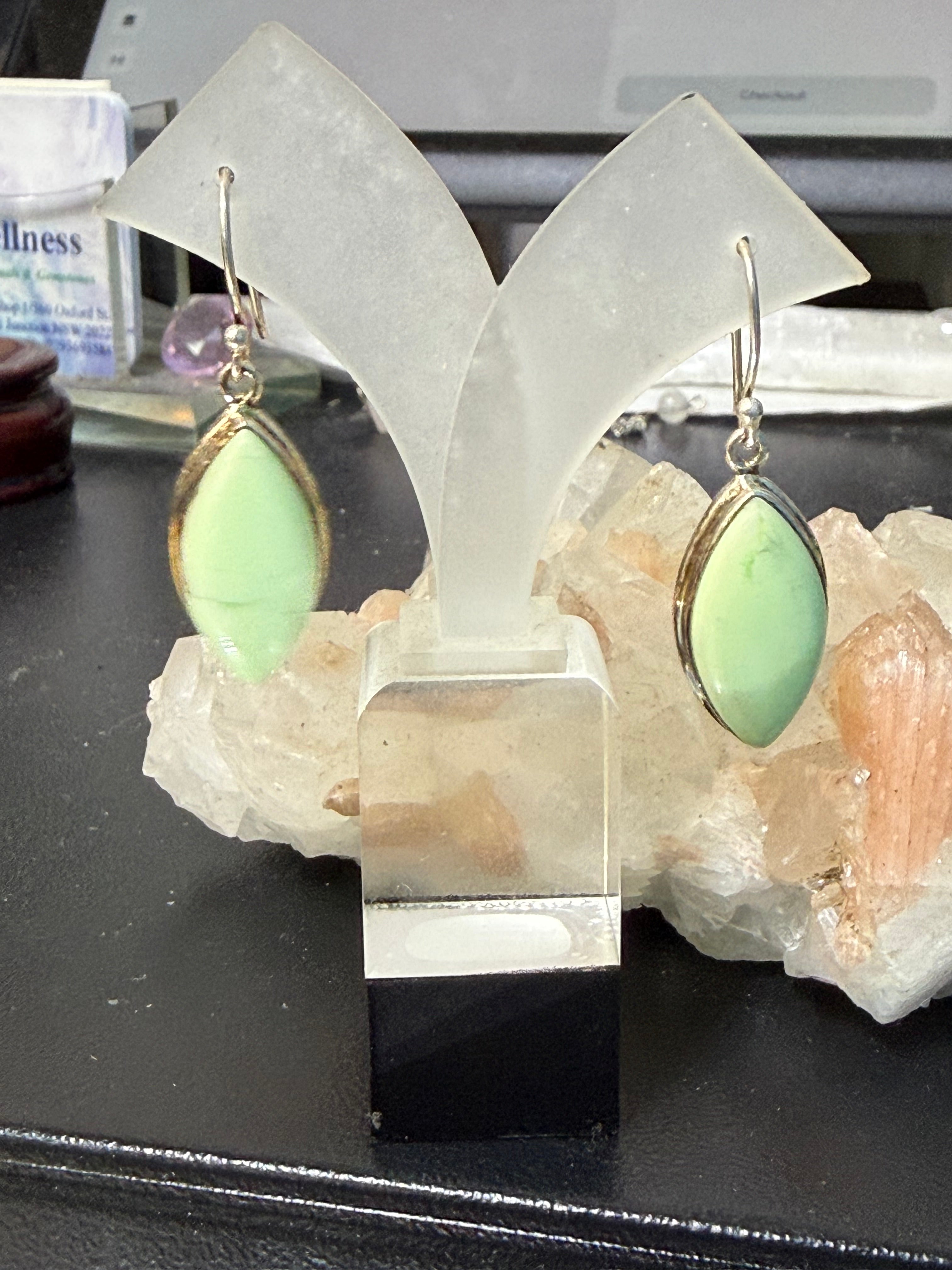 Lemon Chrysoprase Earrings – Joy, Renewal & Heart Healing, 21mmx13mm Crystal Wellness