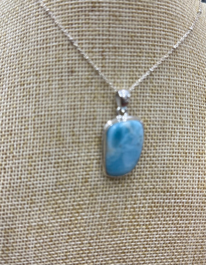 Larimar Sterling Silver (92.5) Pendant High Grade – 24x16 mm Crystal Wellness