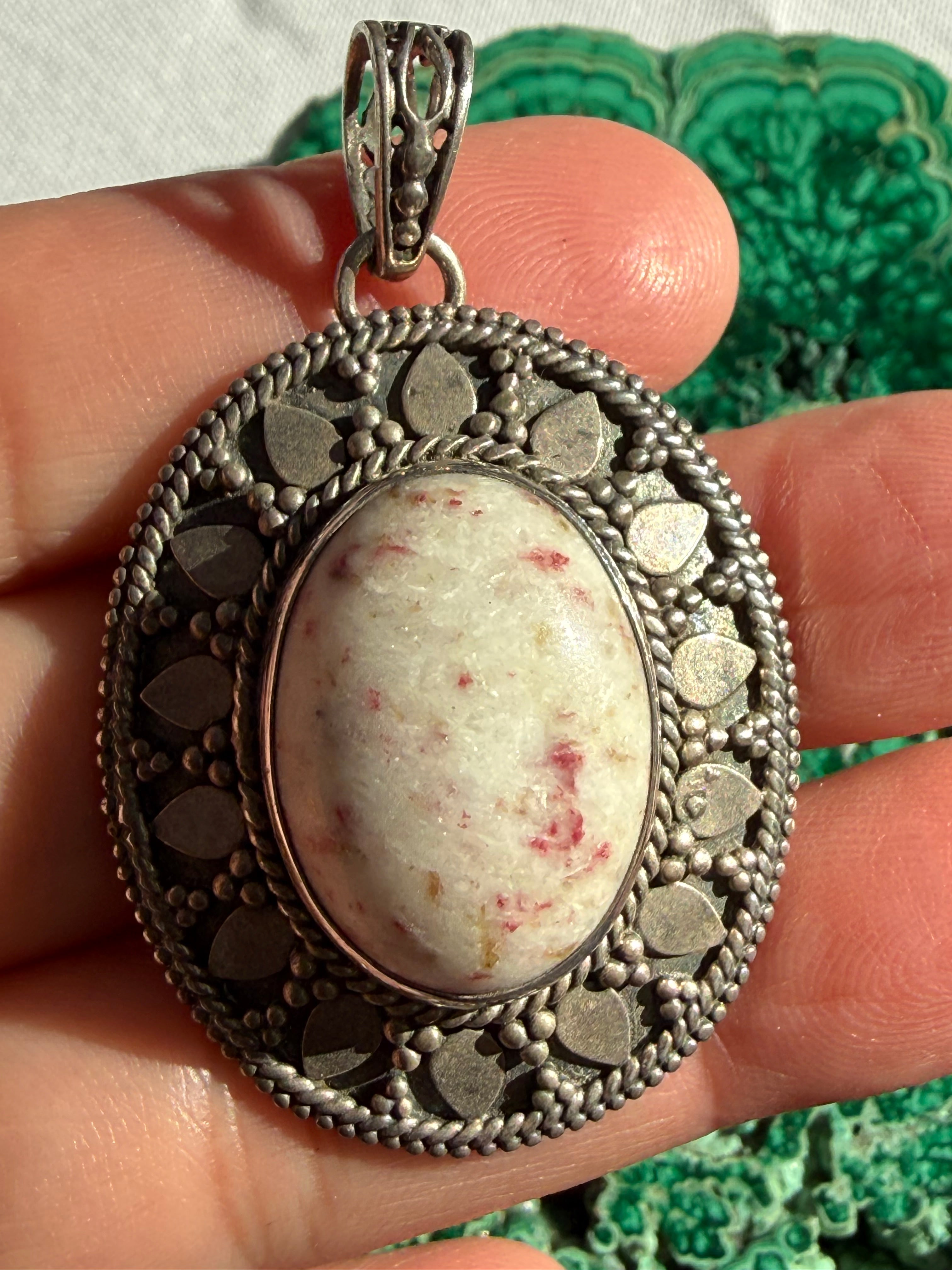 Cinnabar Silver Pendant 25mmx25mm Crystal Wellness