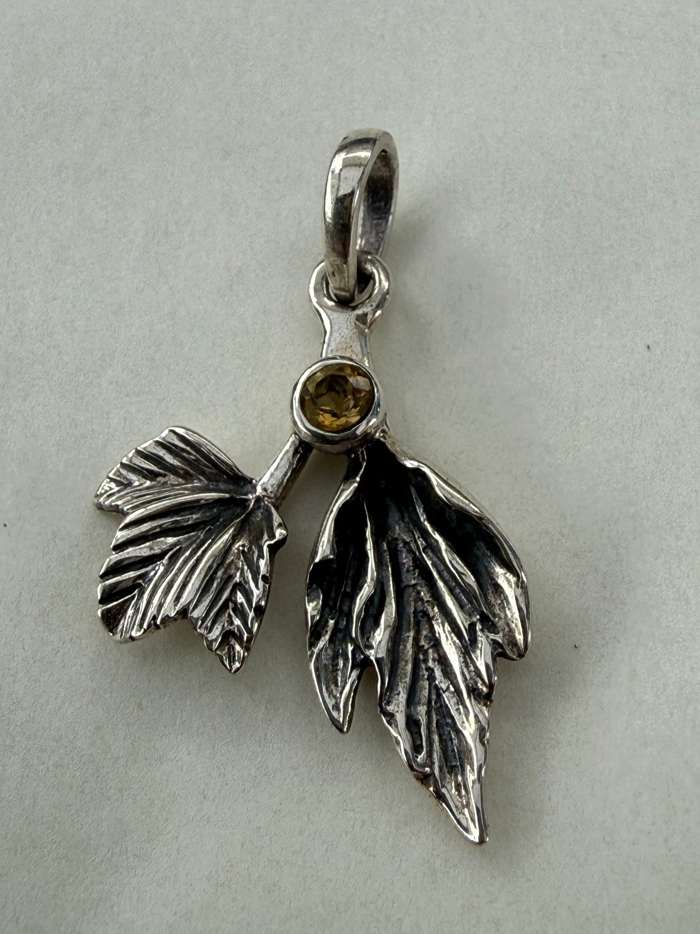 Golden Leaf Citrine Silver Pendant 20mmx15mm Crystal Wellness