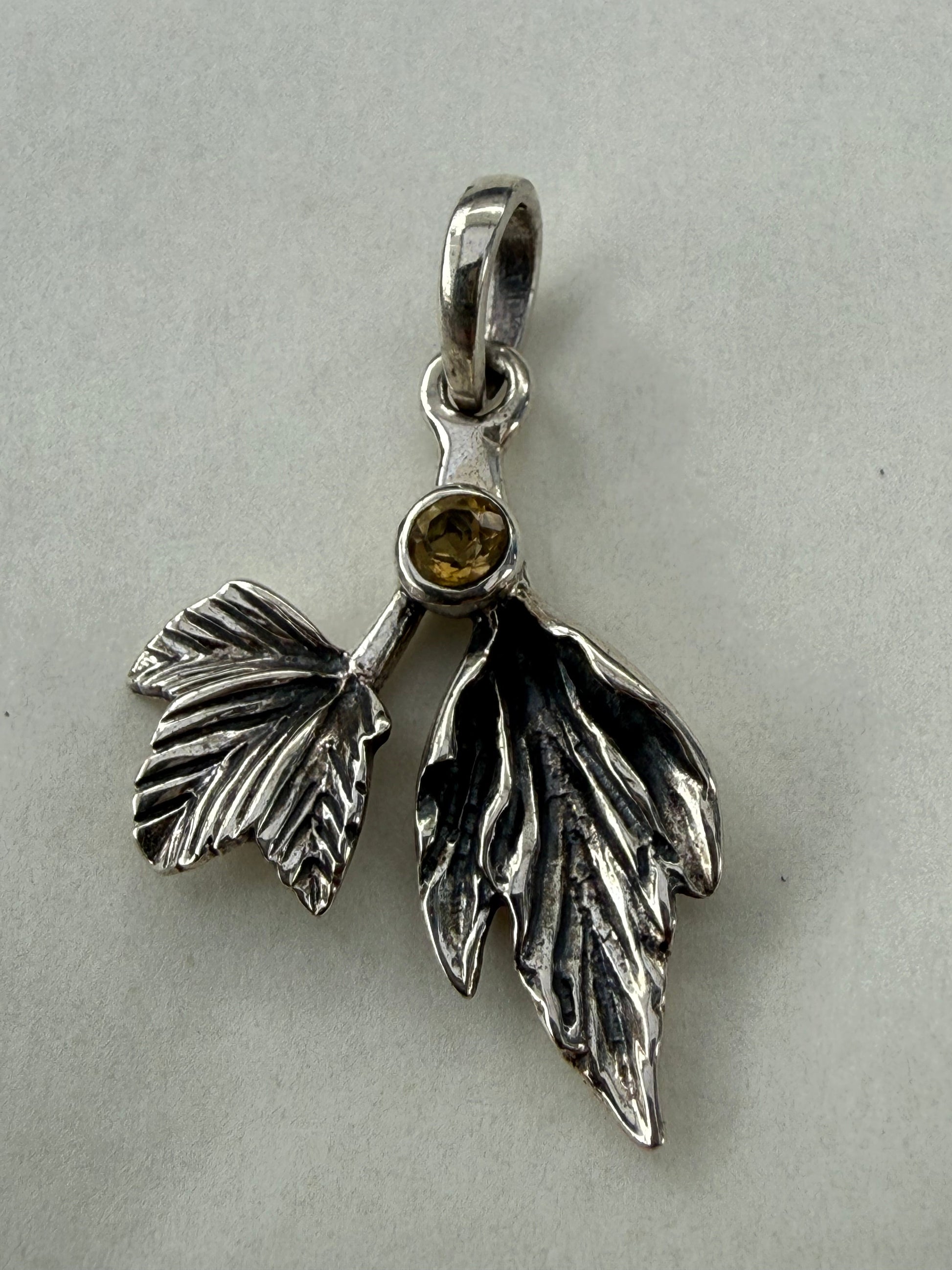 Golden Leaf Citrine Silver Pendant 20mmx15mm Crystal Wellness