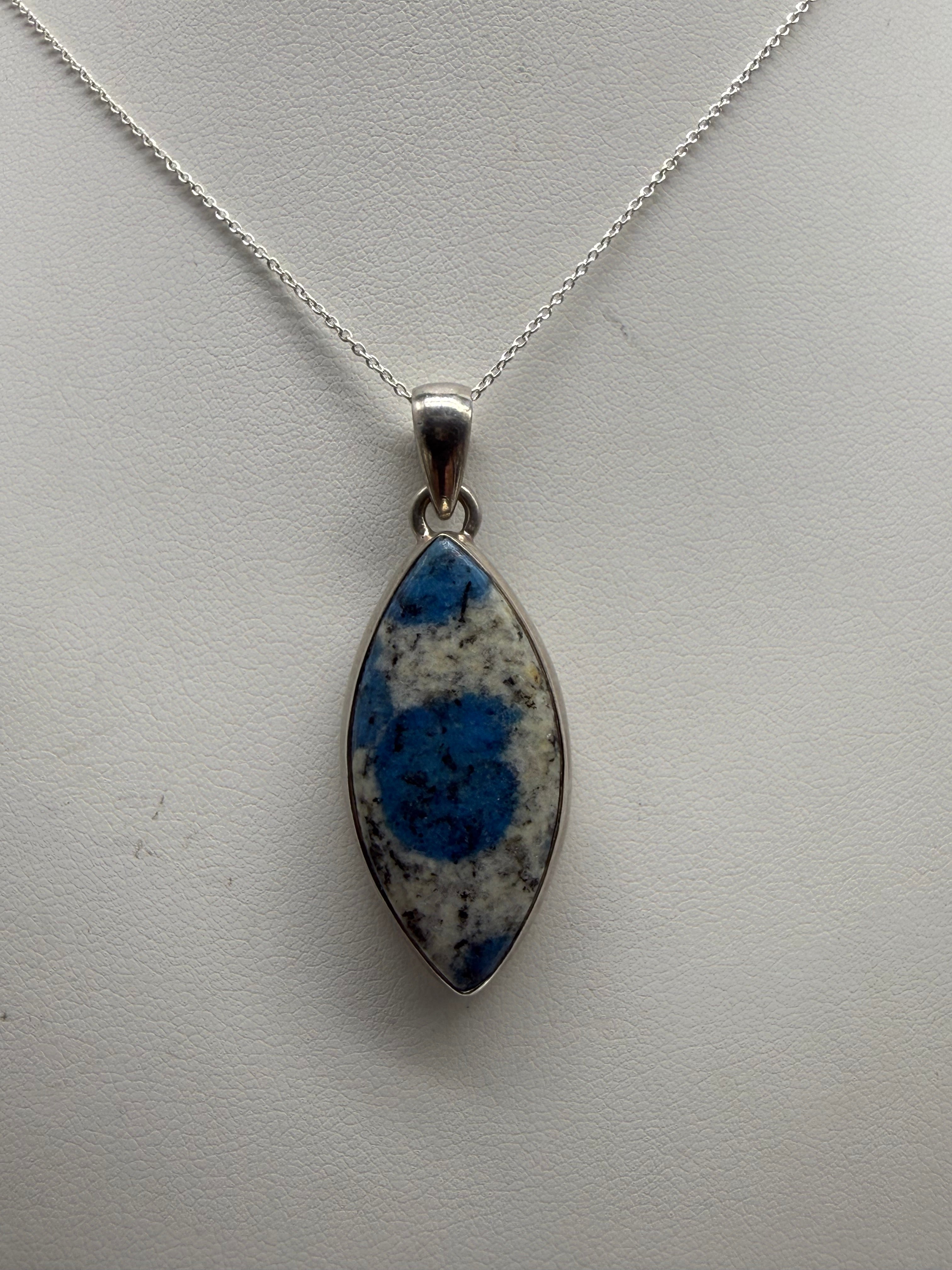 K2 Stone (Granite & Azurite) Sterling Silver (92.5) Pendant – 35x18mm Crystal Wellness