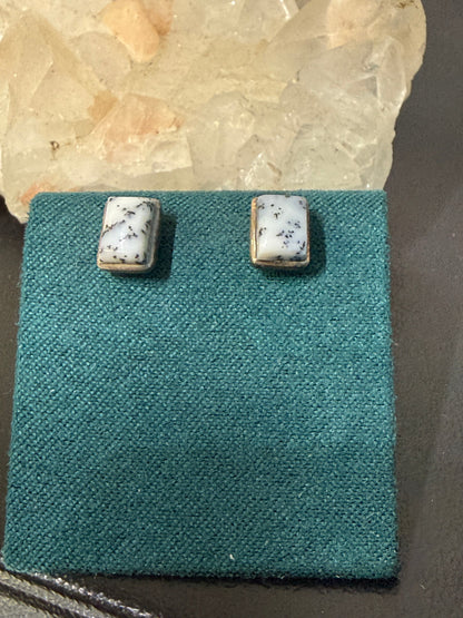 Dendritic Opal Stud Earrings – Growth, Inner Peace & Connection to Nature, 7mmx4mm Crystal Wellness