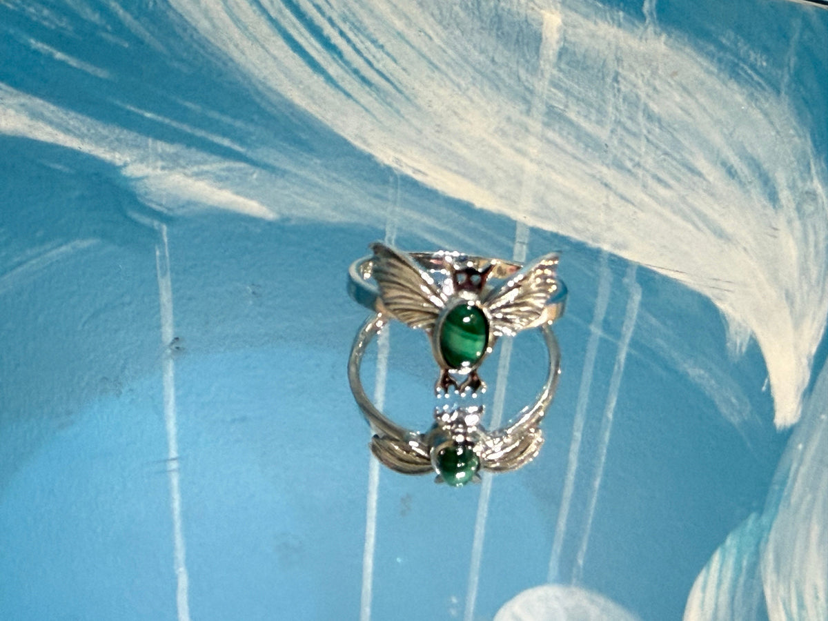 Malachite Bat Ring – Stone of Transformation & Protection, size 8.5 Crystal Wellness