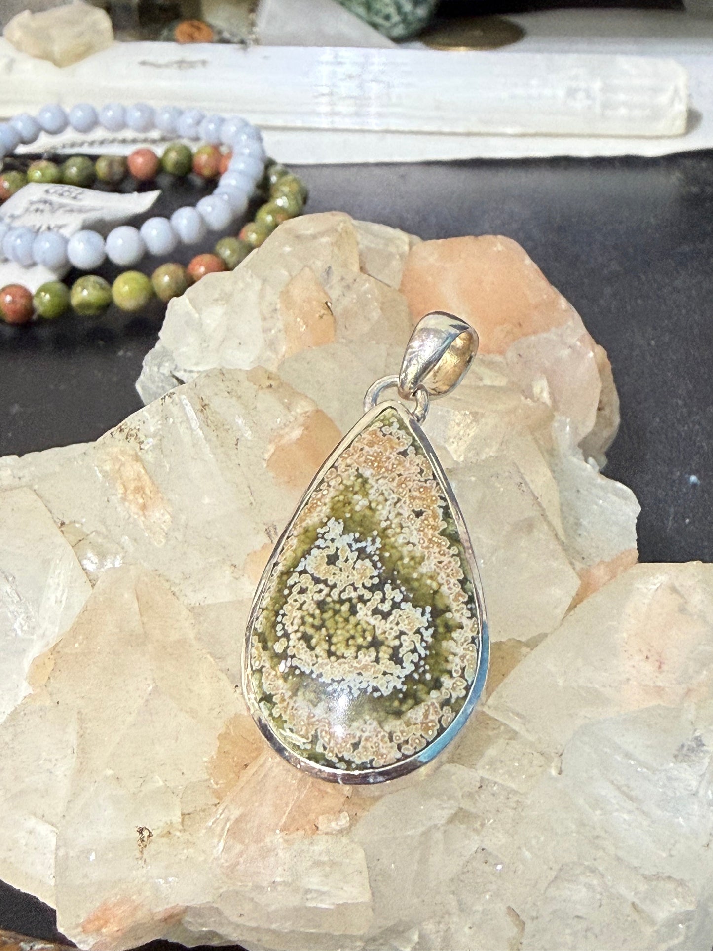 Ocean Jasper Pendant, 35mmx21mm Crystal Wellness