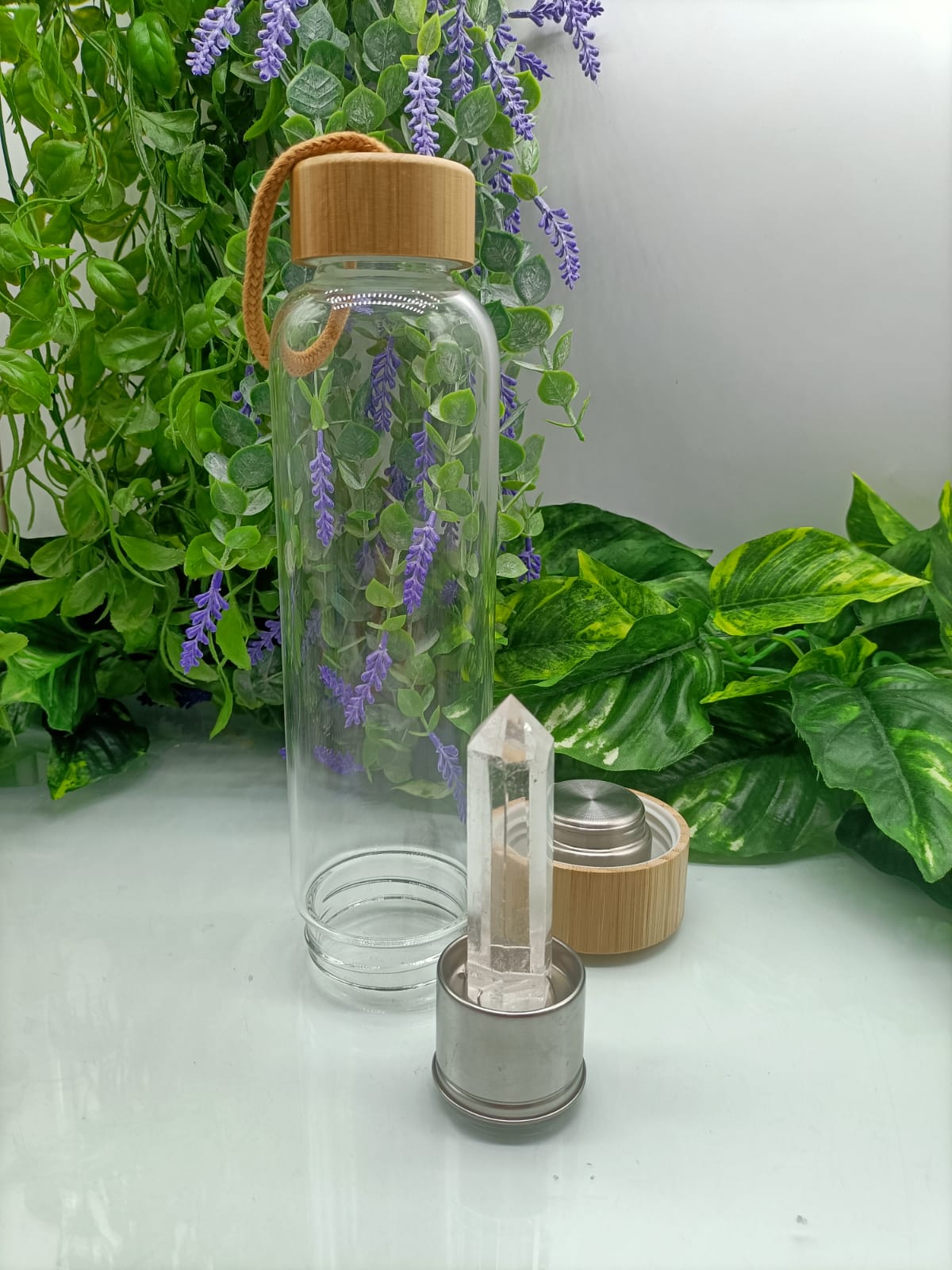 Infused Healing Crystal Bamboo Water Bottle Crystal Wellness