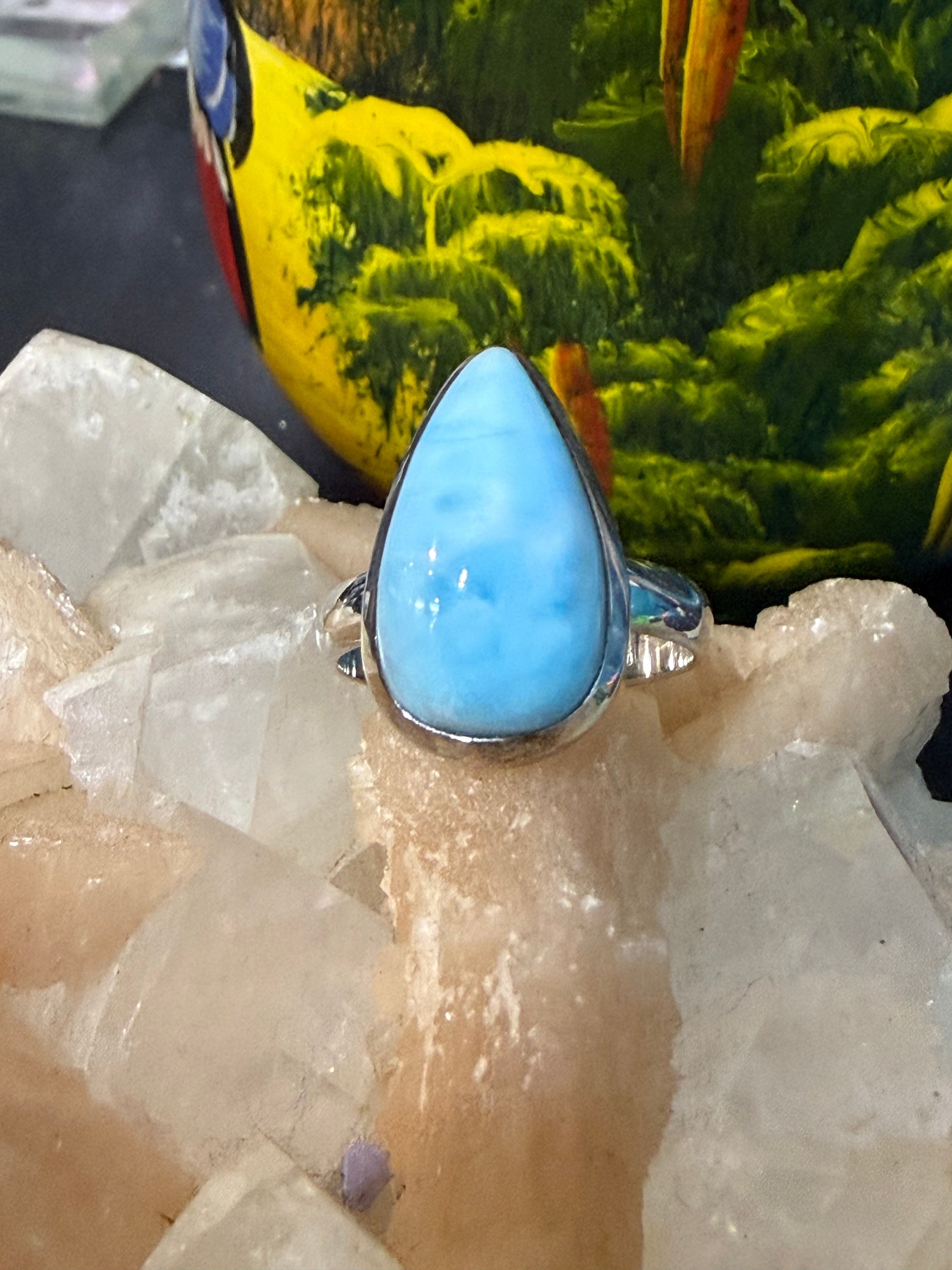 Larimar Ring, size 9 – Serenity, Communication & Divine Feminine Energy Crystal Wellness