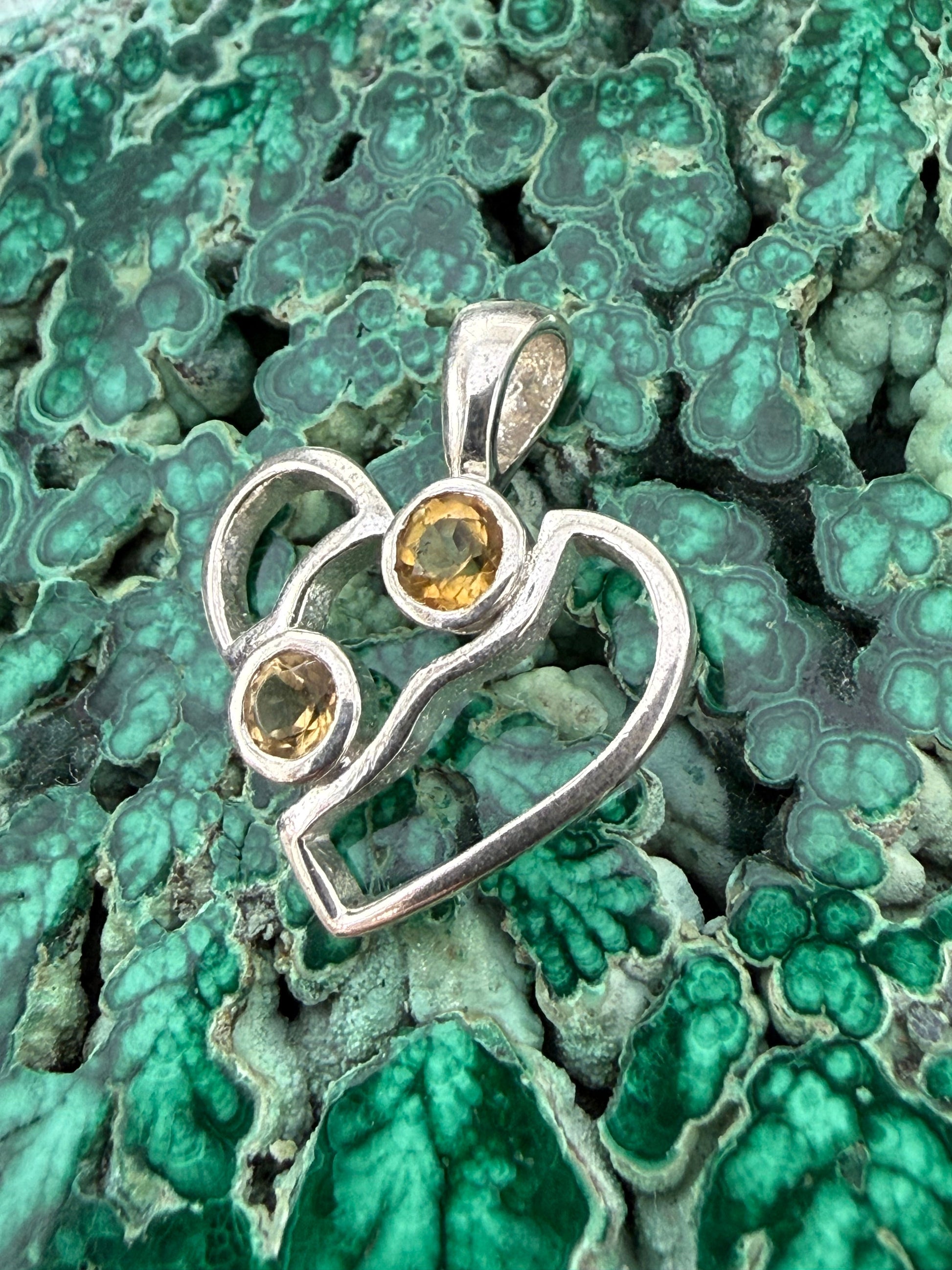 Heart of Light — Citrine Silver Pendant 20mmx19mm Crystal Wellness