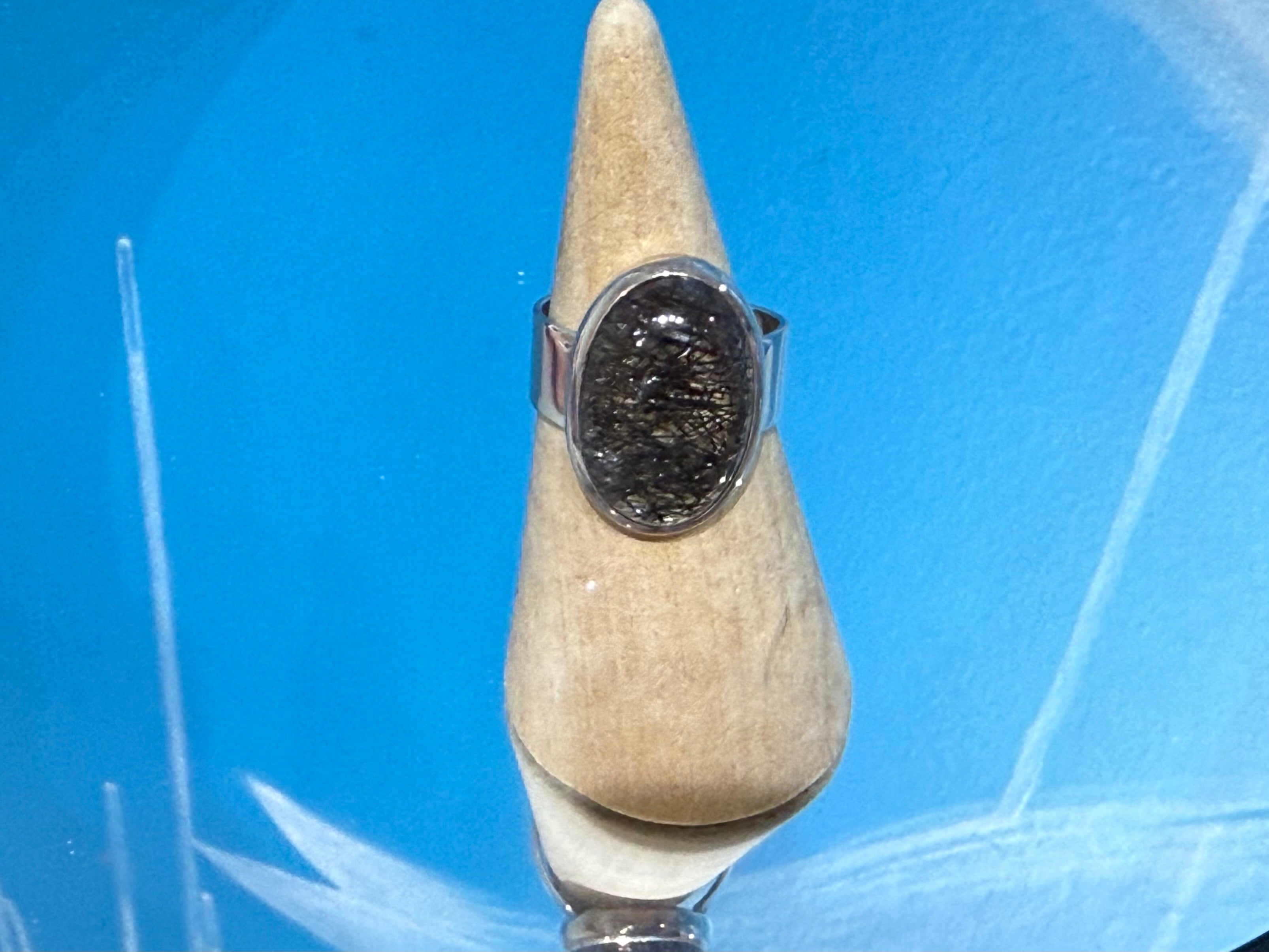 Black Rutilated Quartz Ring, size 9  – Protection, Strength & Energy Clarity Crystal Wellness