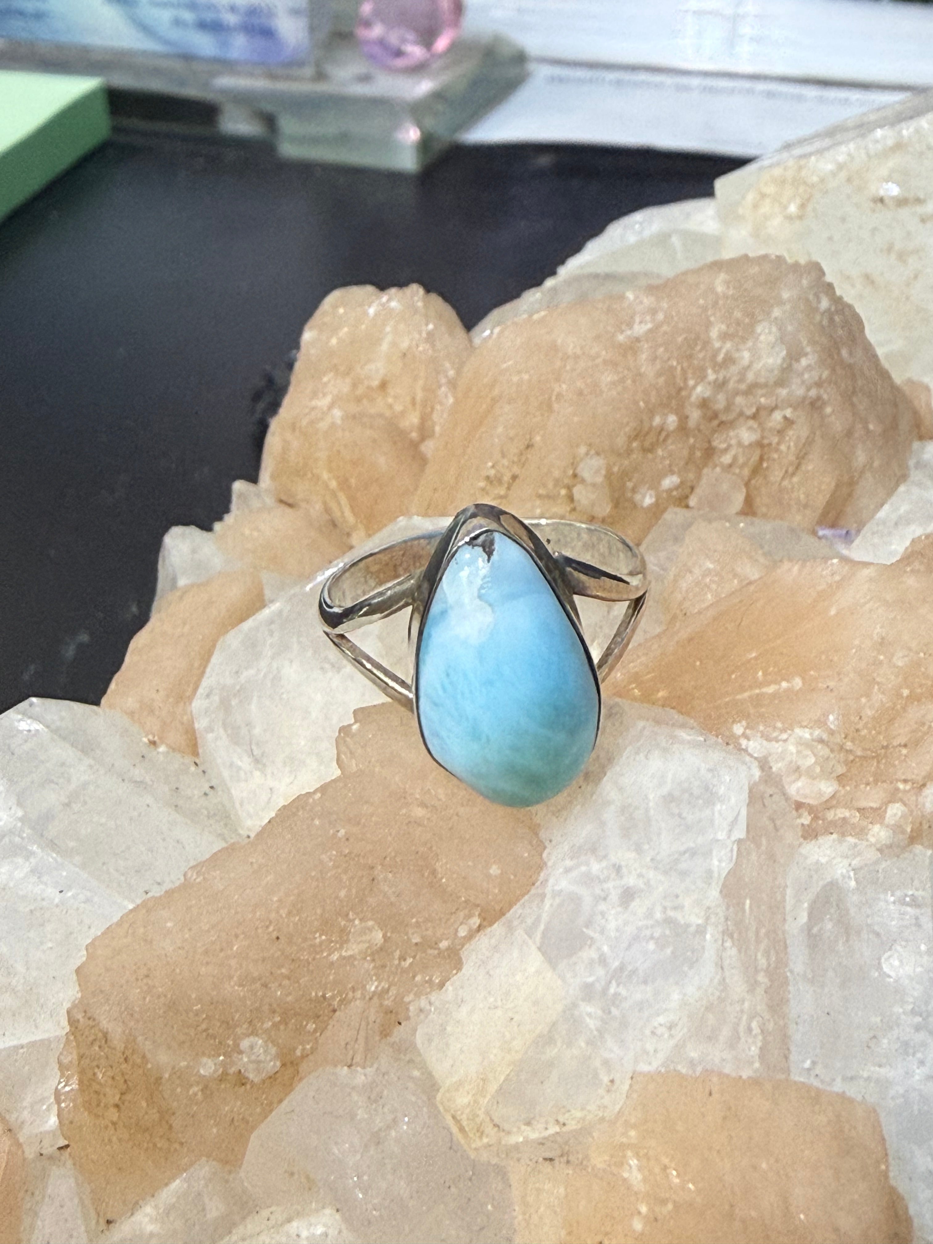 Larimar Ring – Ocean of Serenity, size 7 Crystal Wellness