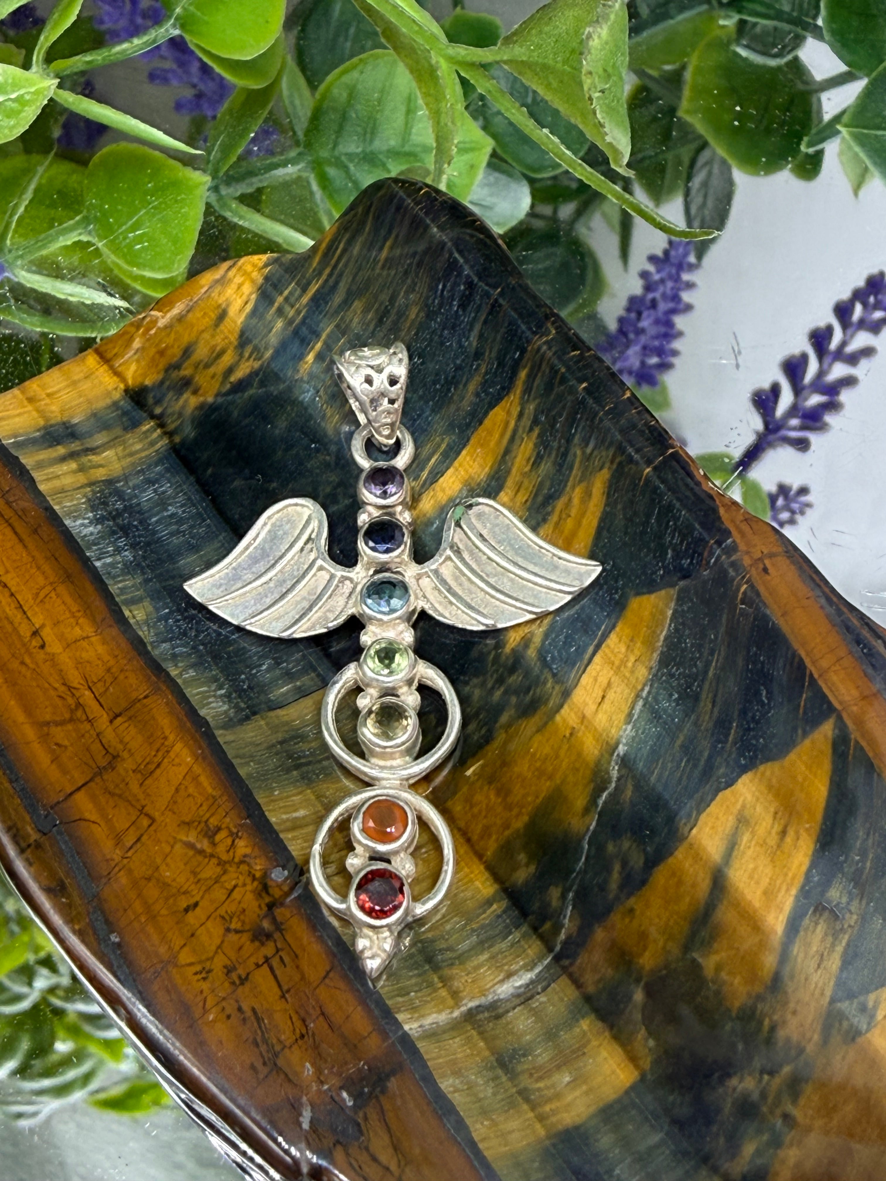 Angel Wings Chakra Pendant — Guardian Light & Energy Alignment, 46mmx31mm Crystal Wellness
