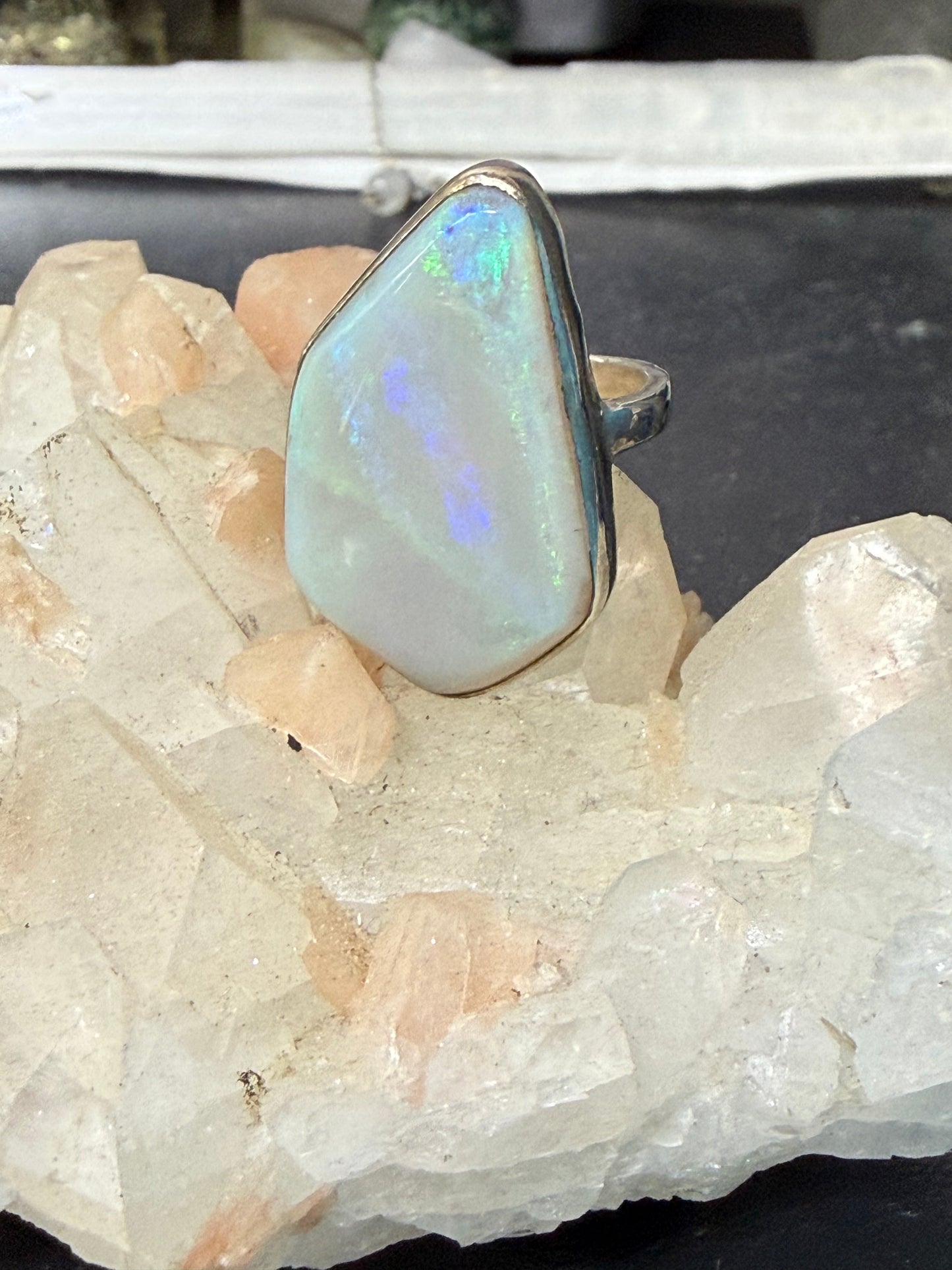 Solid Australian Opal Ring – A Gem of Light, Hope & Inspiration, size 7 3/4 Crystal Wellness