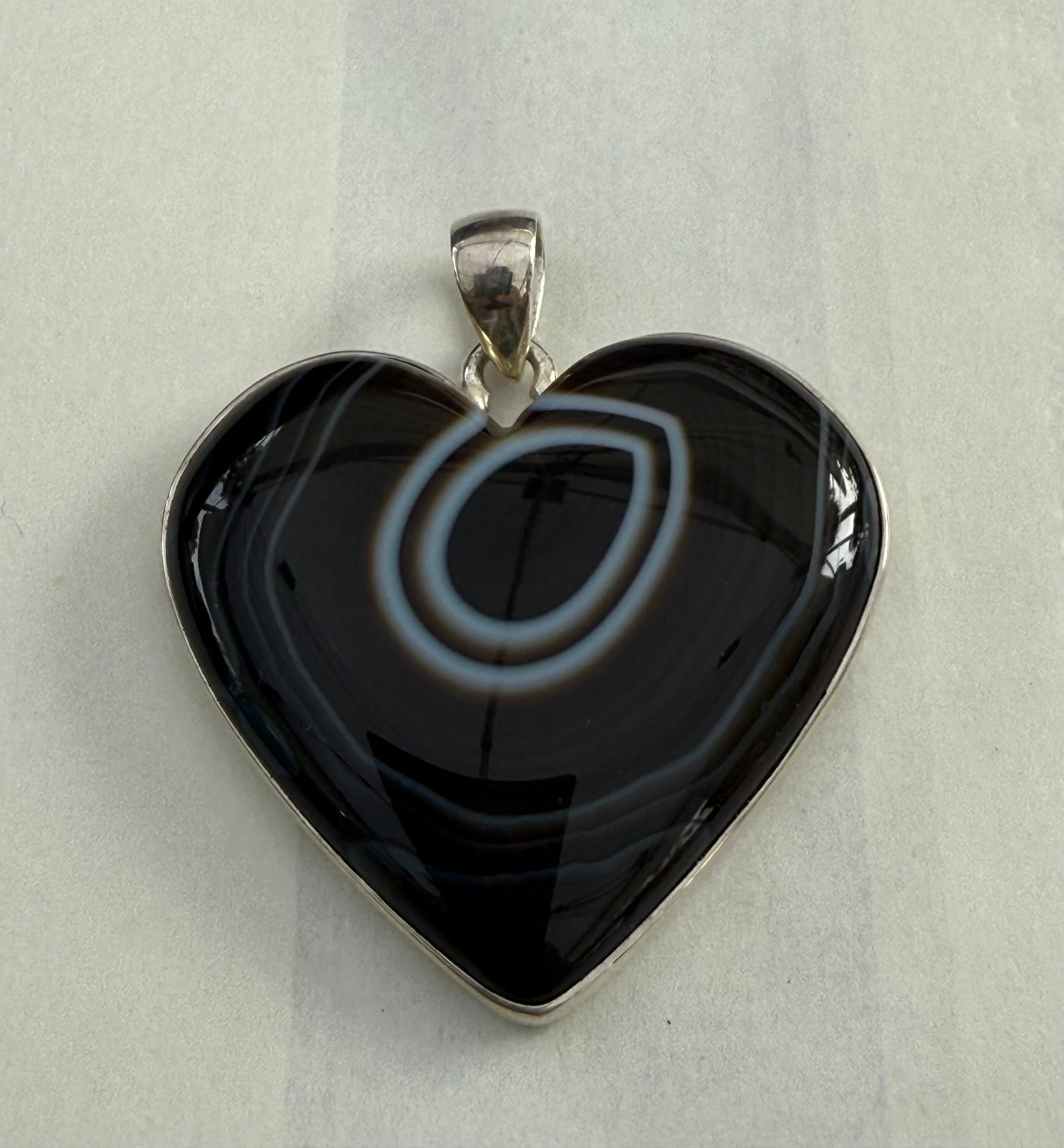 Black Banded Agate Silver Pendant 35mmx35mm Crystal Wellness