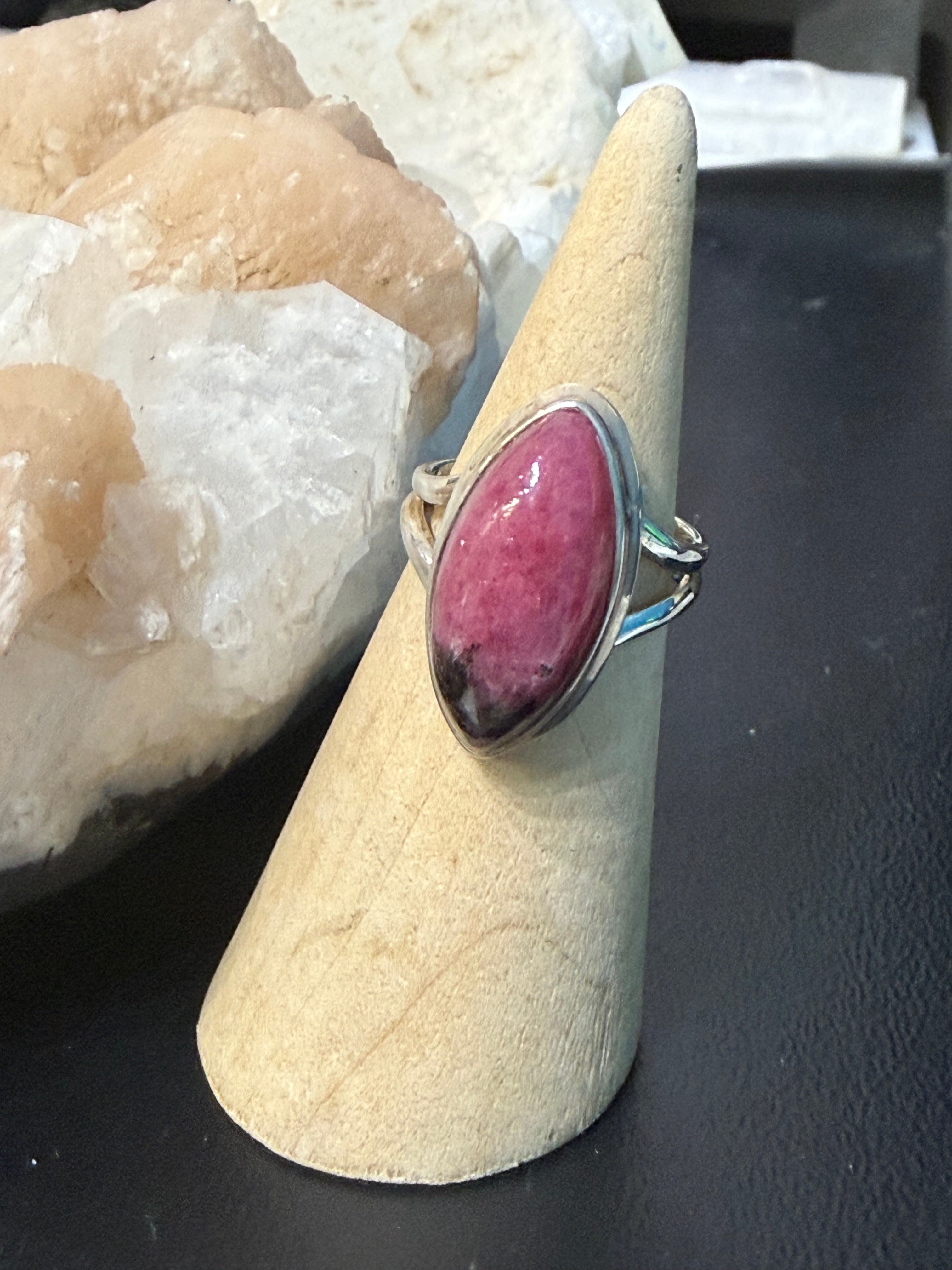 Rhodonite Sterling Silver Ring – Size 6 Crystal Wellness