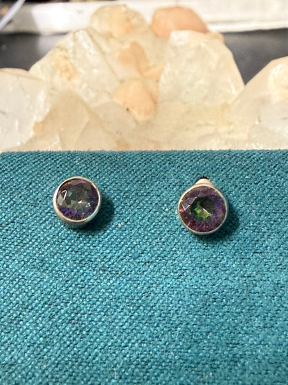 Mystic Topaz Stud Earrings – Radiance of Transformation & Joy, 5mmx5mm Crystal Wellness
