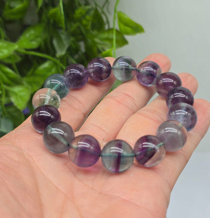 Multicolour Rainbow Fluorite 14mm Beads Bracelet – High Grade Crystal Wellness