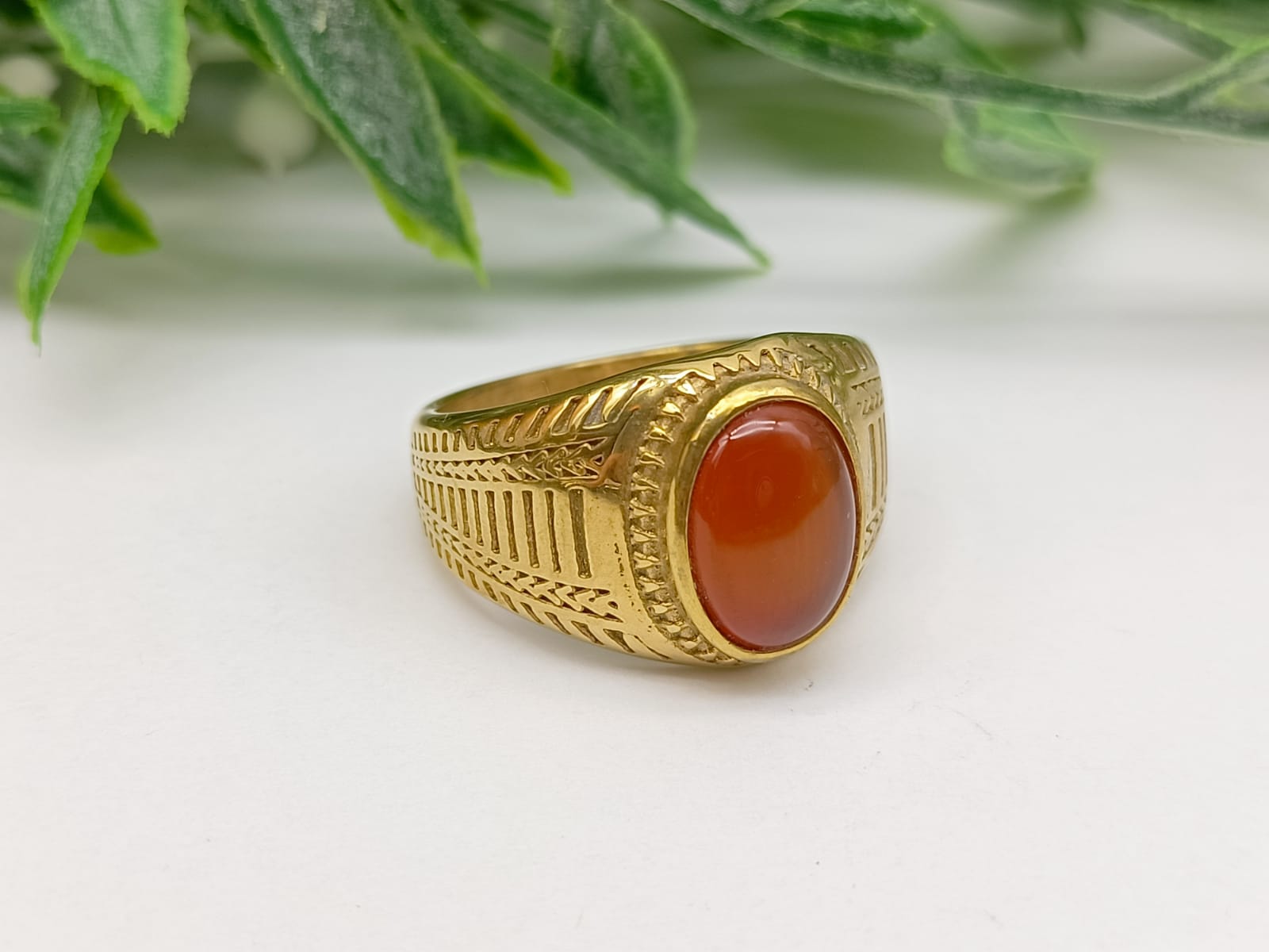 Carnelian Titanium Gold Plated Ring Size 10 US Crystal Wellness