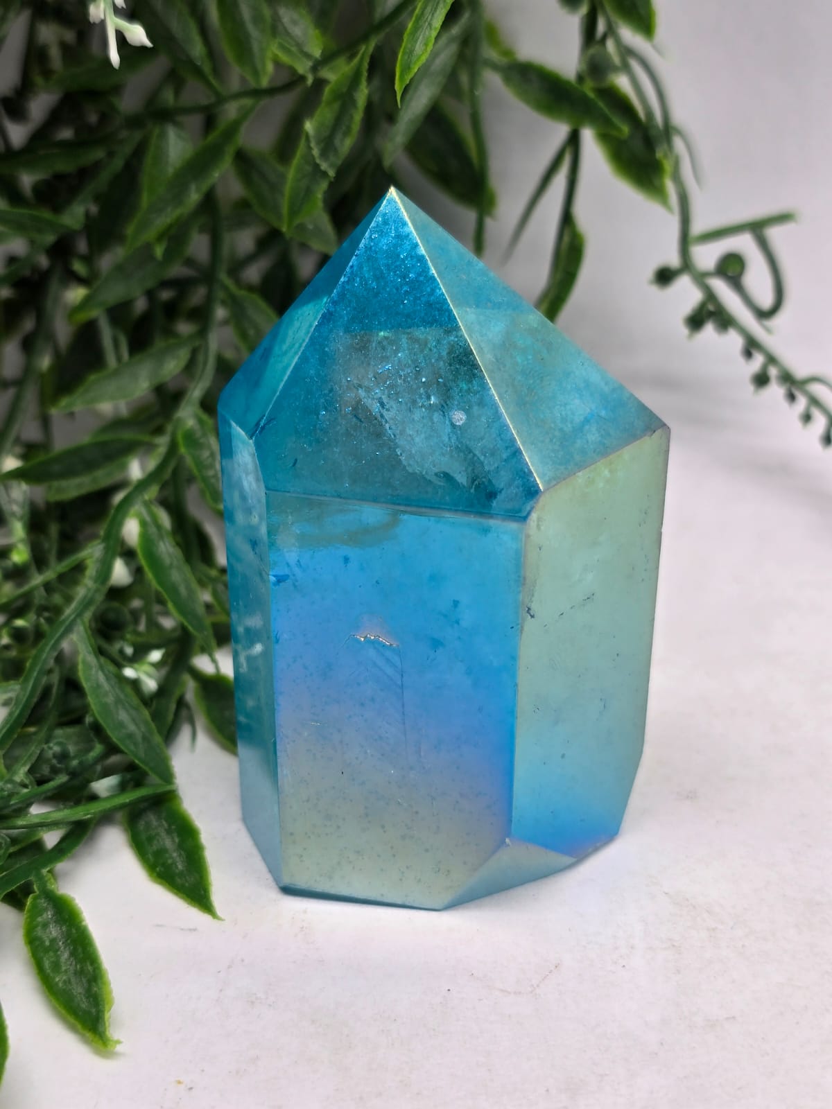 Blue Aura Quartz Point Crystal Wellness