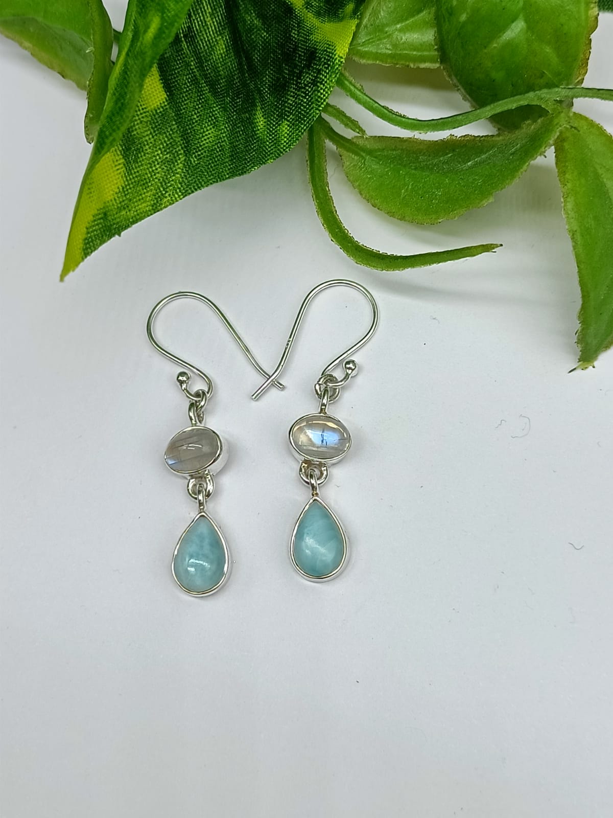 Larimar with Moonstone in 925 Sterling Silver Earring Crystal Wellness