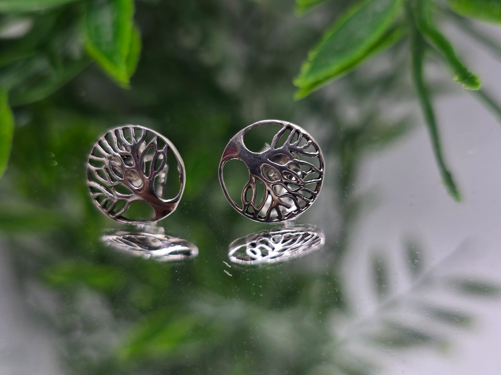 Tree of Life Sterling Silver Stud Earrings Crystal Wellness