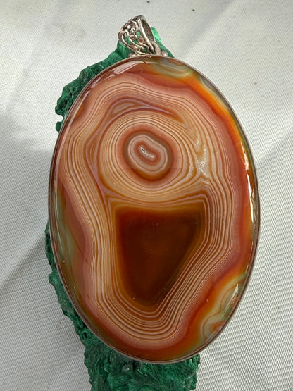 Lake Superior Agate Michigan Silver Pendant 72mmx50mm Crystal Wellness