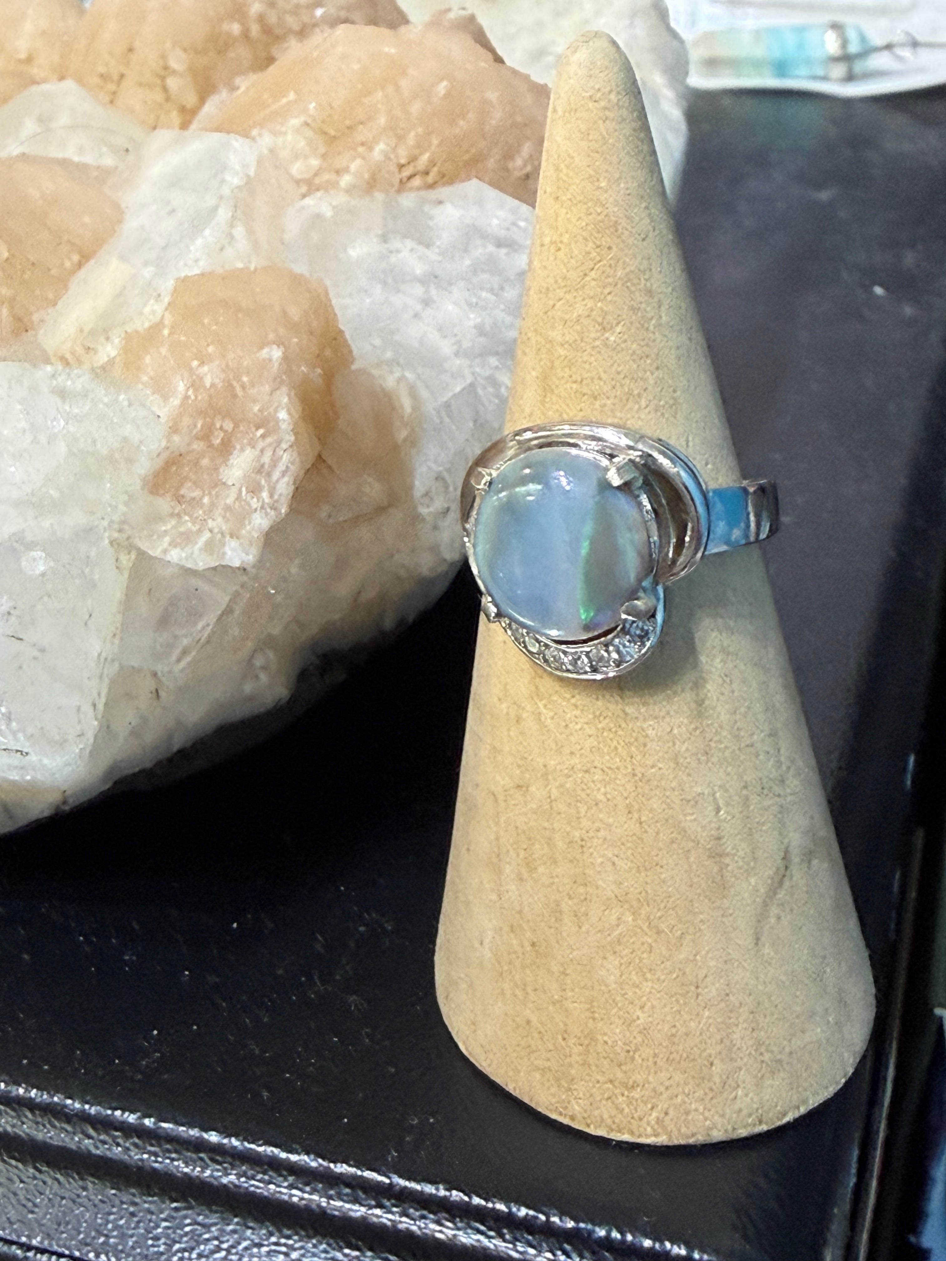 Australian Opal & Zircon Ring, size  7 – Light of Intuition Crystal Wellness